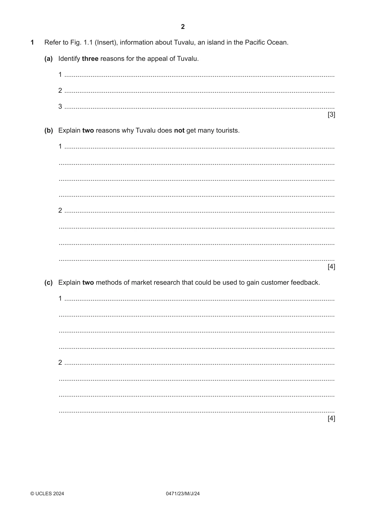 Cambridge IGCSE Travel and Tourism 0471 2024 May/June Paper 2 · Variant 3 question paper, page 2 of 12