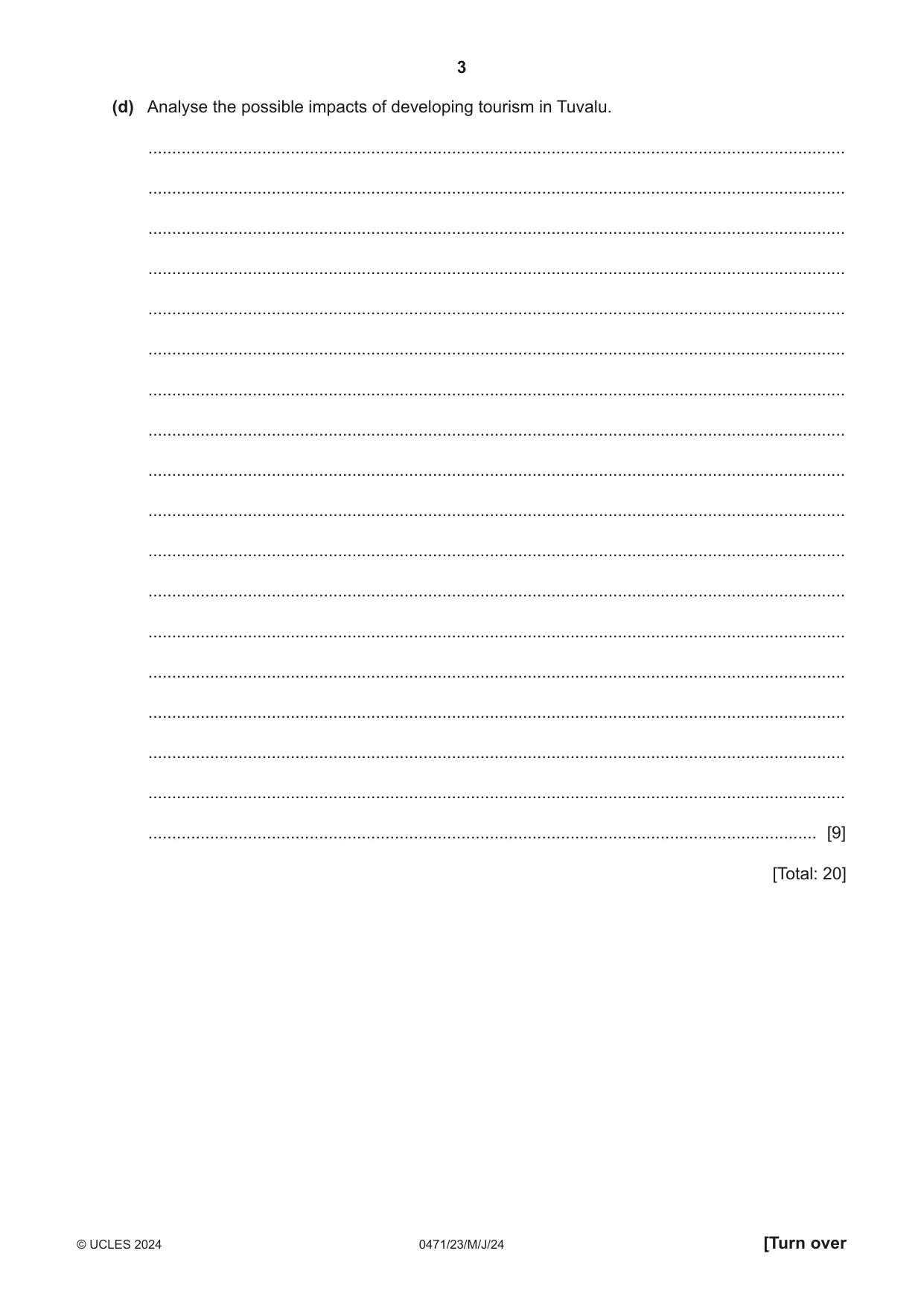 Cambridge IGCSE Travel and Tourism 0471 2024 May/June Paper 2 · Variant 3 question paper, page 3 of 12