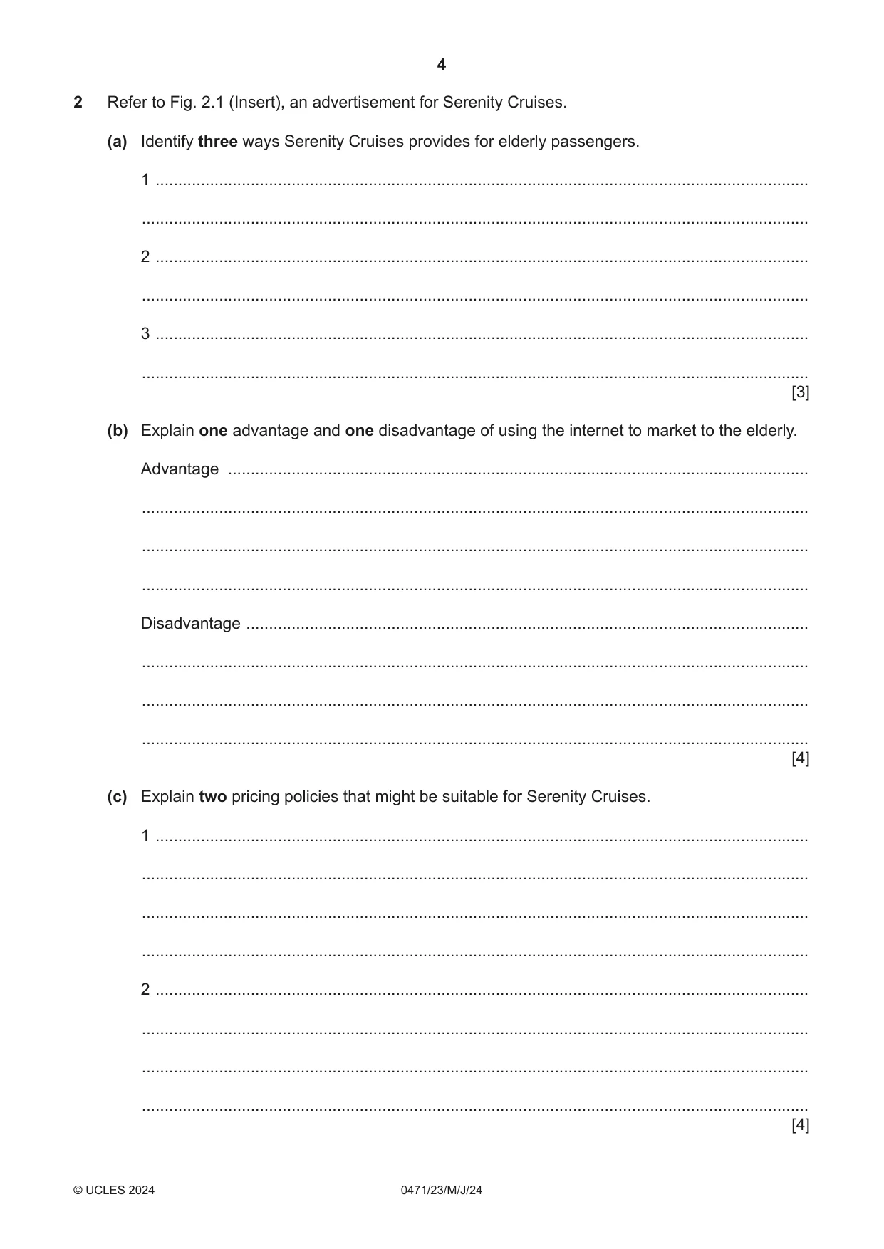 Cambridge IGCSE Travel and Tourism 0471 2024 May/June Paper 2 · Variant 3 question paper, page 4 of 12