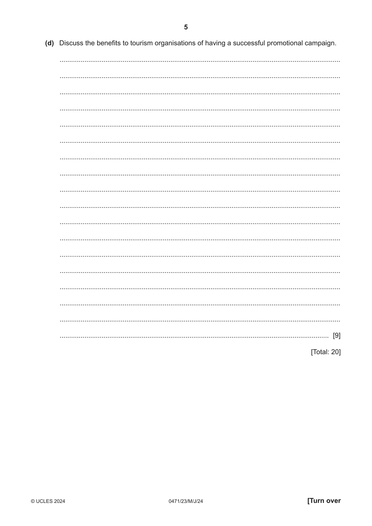Cambridge IGCSE Travel and Tourism 0471 2024 May/June Paper 2 · Variant 3 question paper, page 5 of 12