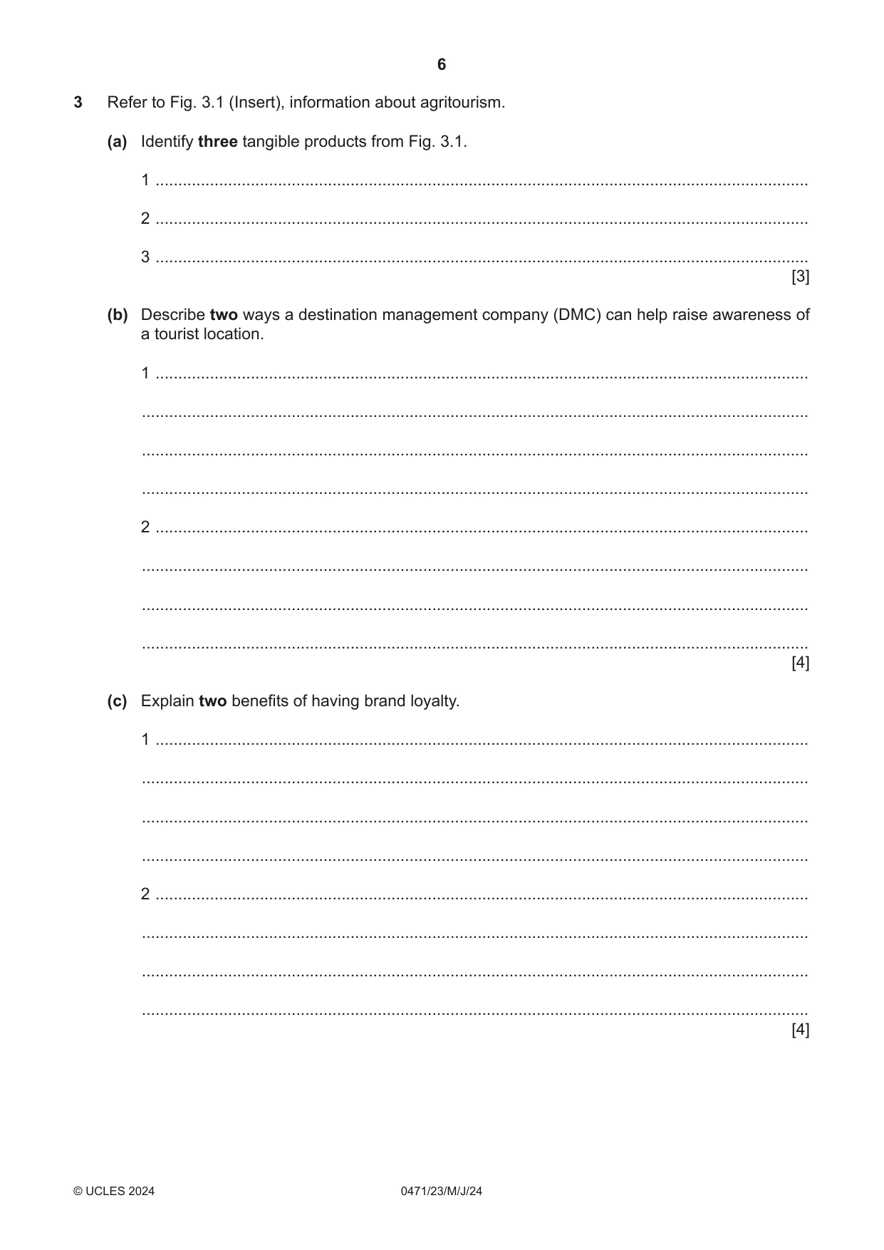 Cambridge IGCSE Travel and Tourism 0471 2024 May/June Paper 2 · Variant 3 question paper, page 6 of 12