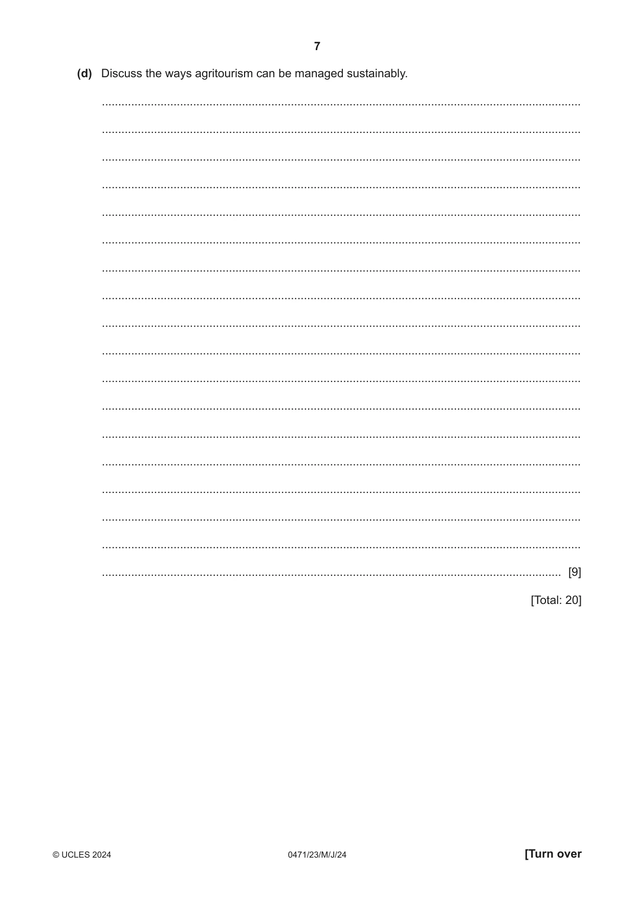 Cambridge IGCSE Travel and Tourism 0471 2024 May/June Paper 2 · Variant 3 question paper, page 7 of 12