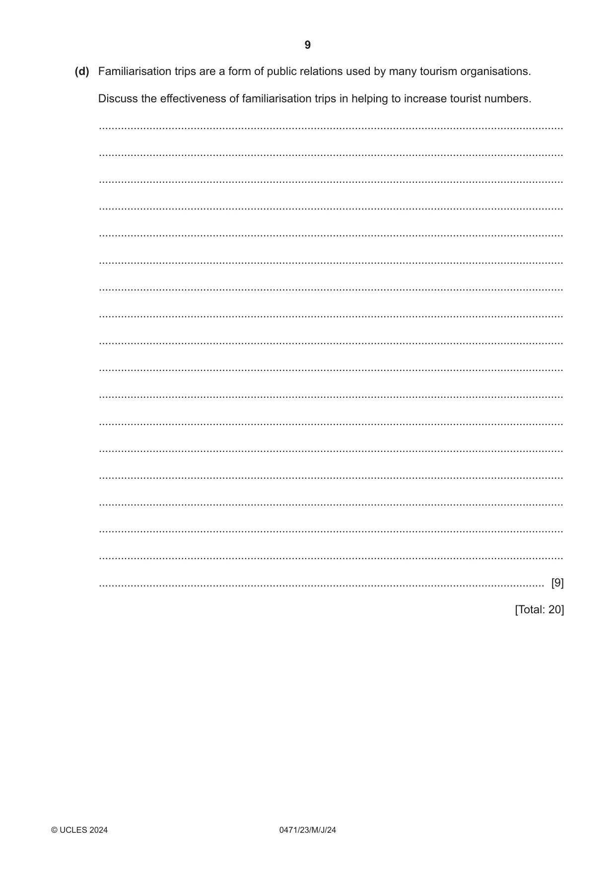 Cambridge IGCSE Travel and Tourism 0471 2024 May/June Paper 2 · Variant 3 question paper, page 9 of 12