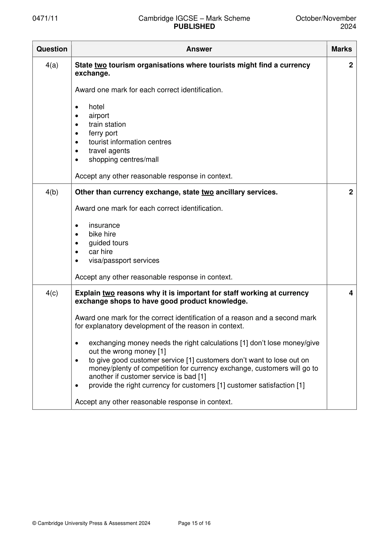 Mark scheme, page 15 of 16