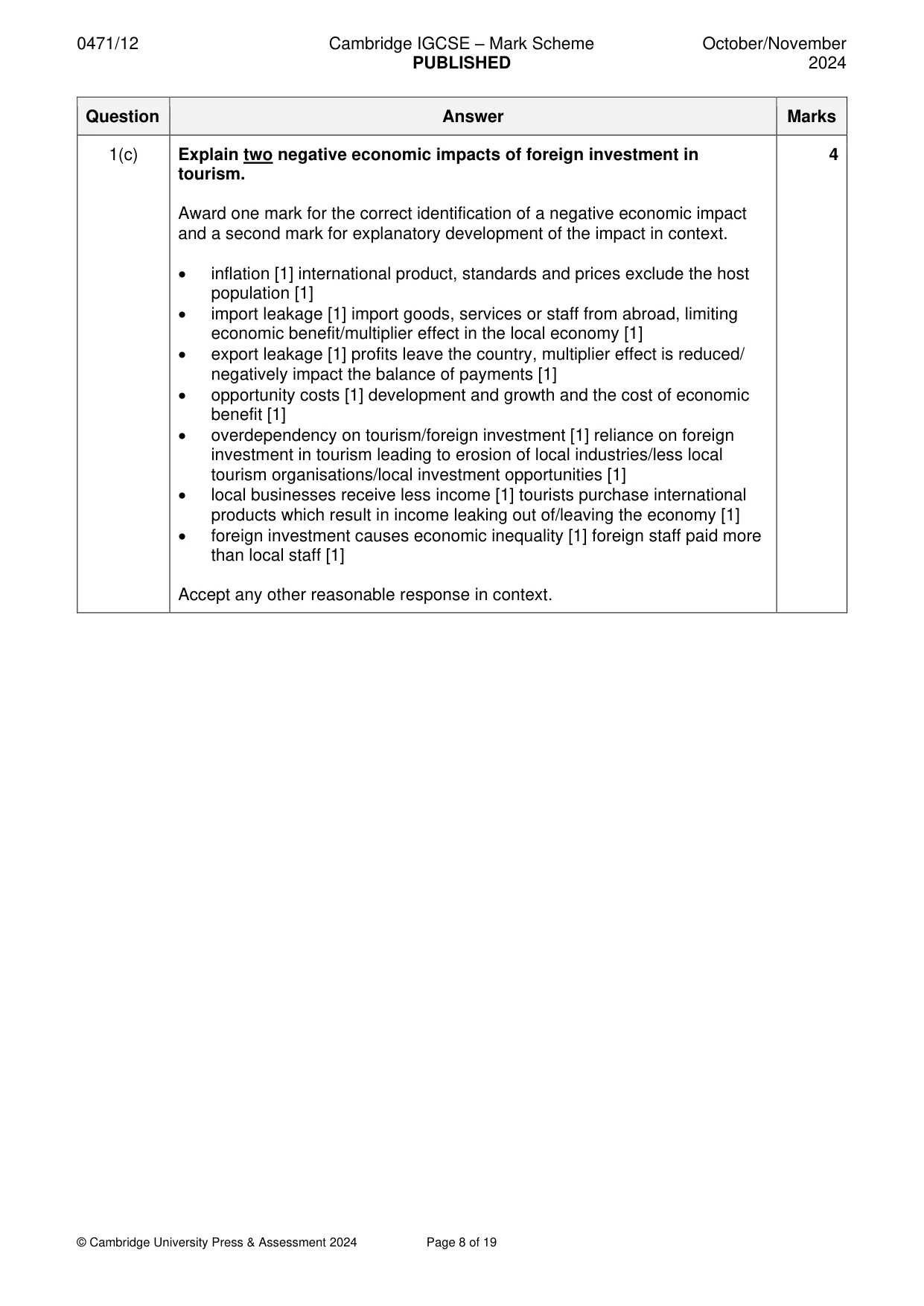 Mark scheme, page 8 of 19