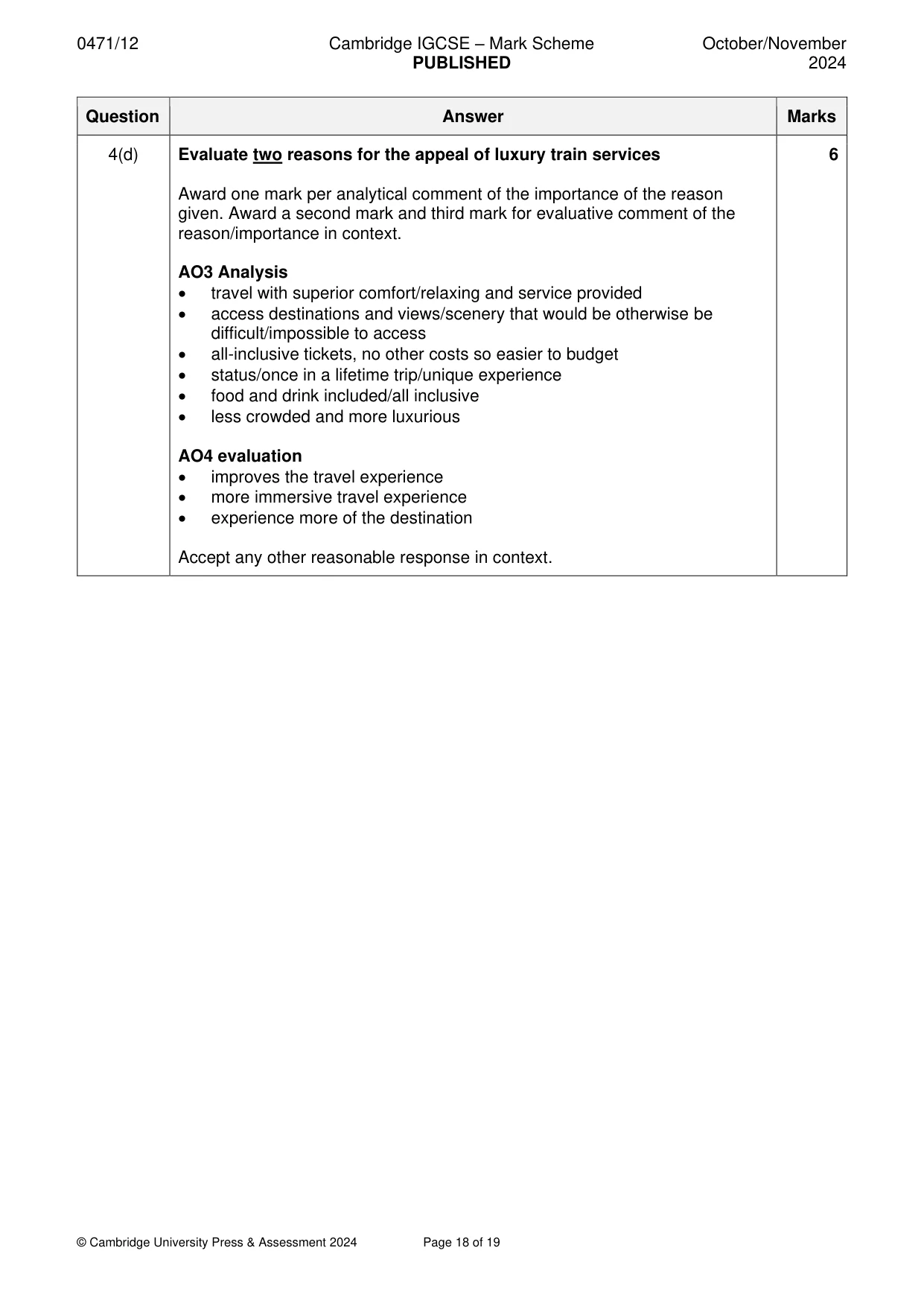 Mark scheme, page 18 of 19