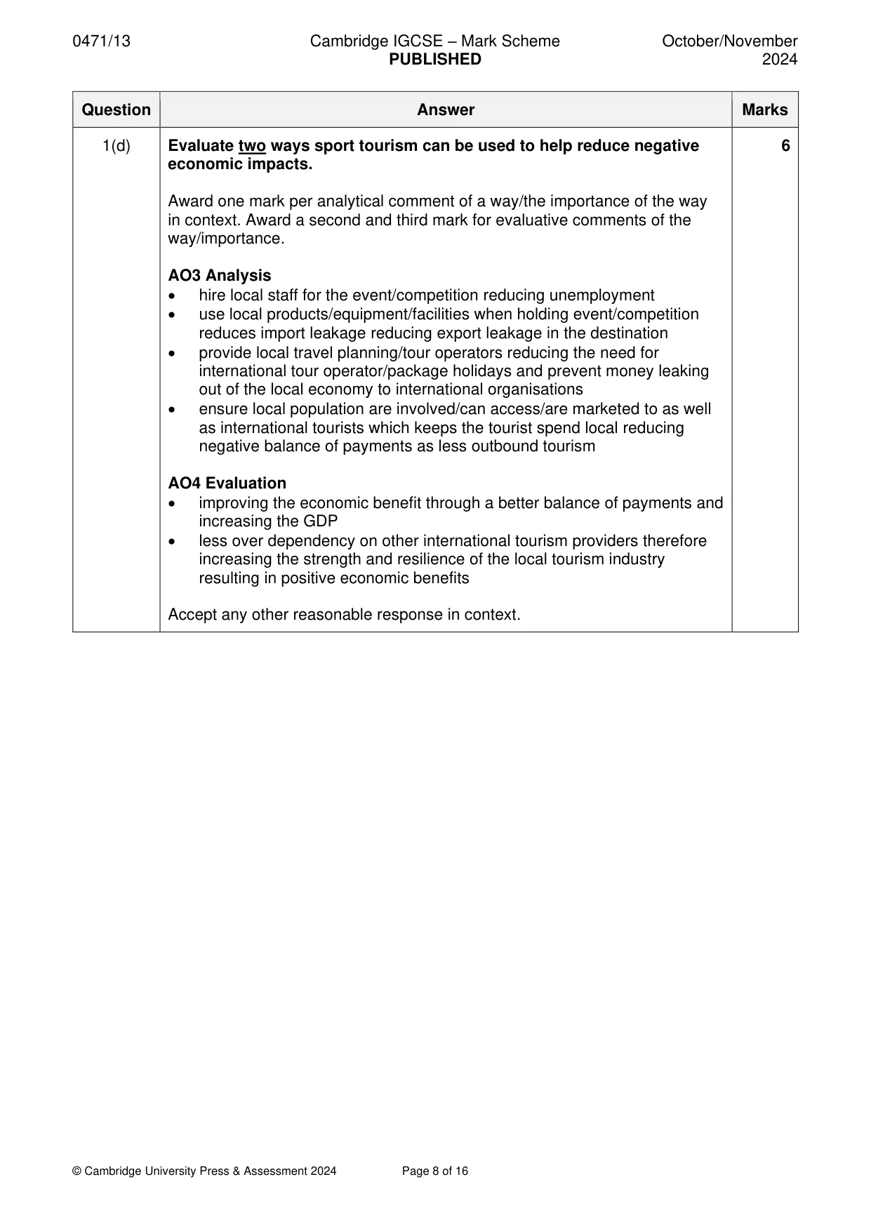 Mark scheme, page 8 of 16