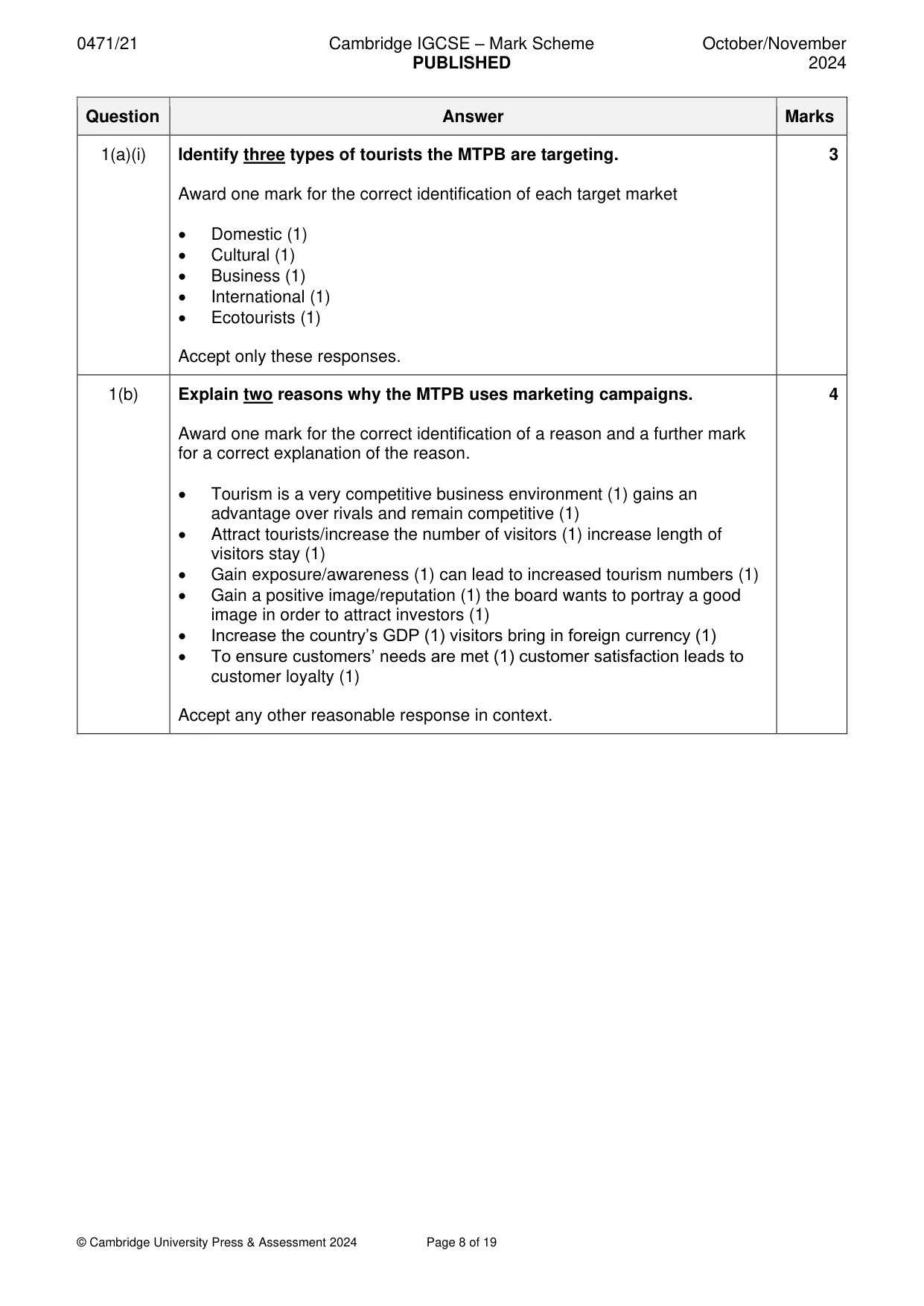 Mark scheme, page 8 of 19