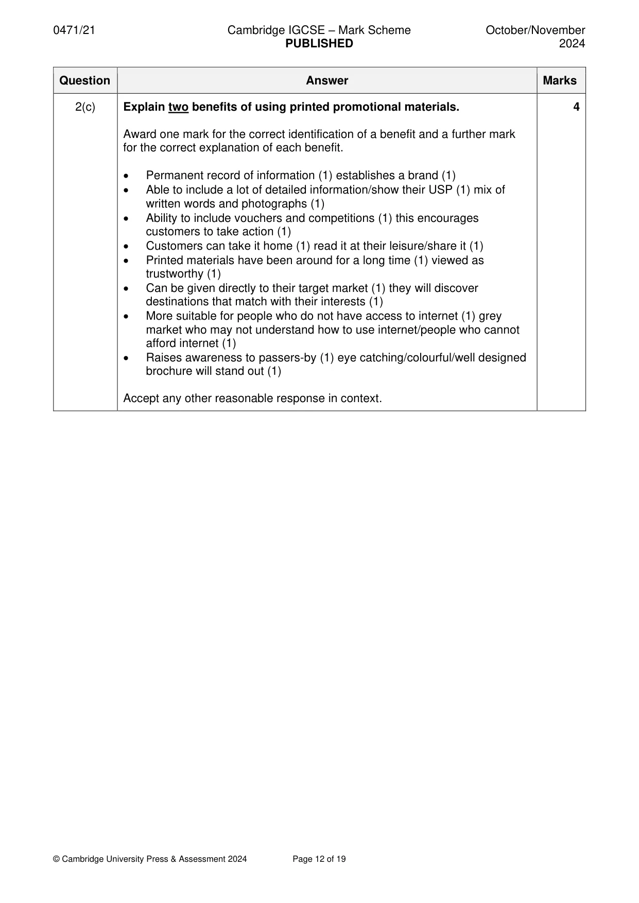 Mark scheme, page 12 of 19