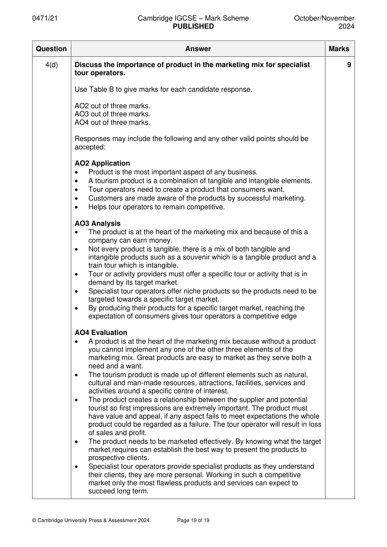 Mark scheme, page 19 of 19