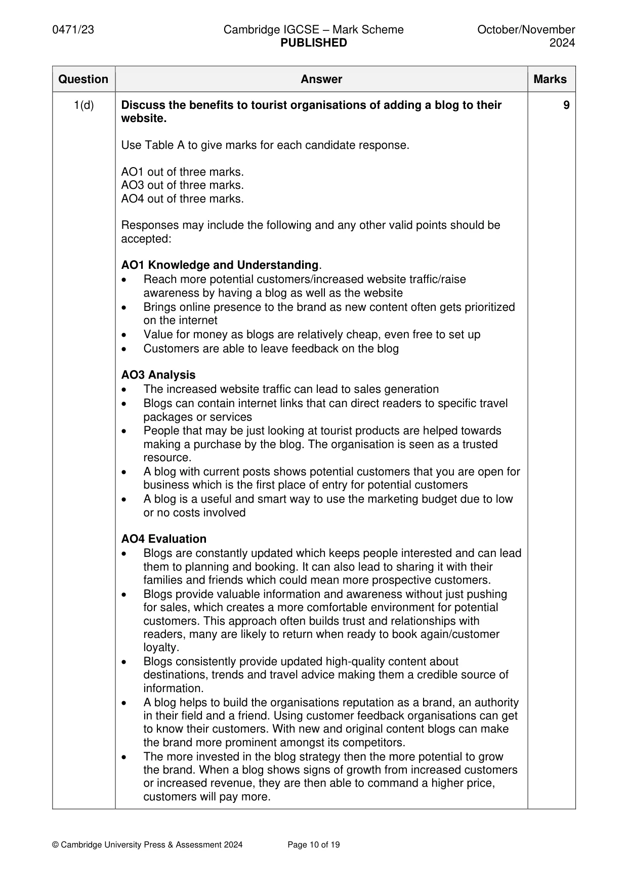 Mark scheme, page 10 of 19