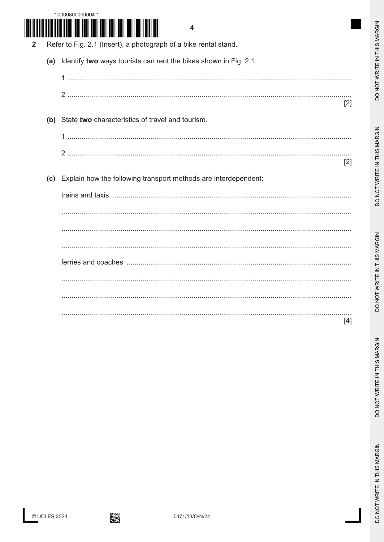 Cambridge IGCSE Travel and Tourism 0471 2024 Oct/Nov Paper 1 · Variant 3 question paper, page 4 of 12