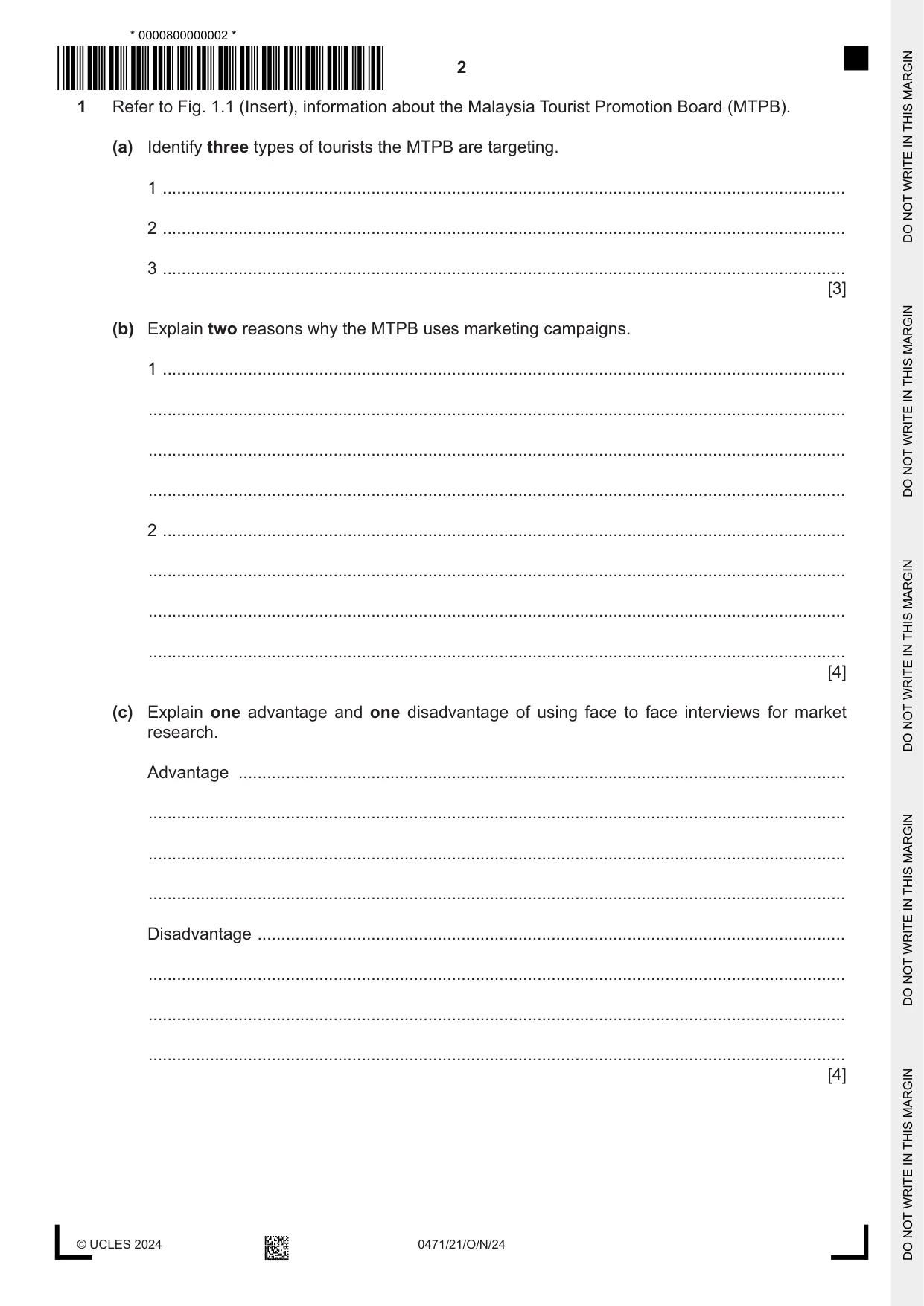 Cambridge IGCSE Travel and Tourism 0471 2024 Oct/Nov Paper 2 · Variant 1 question paper, page 2 of 12