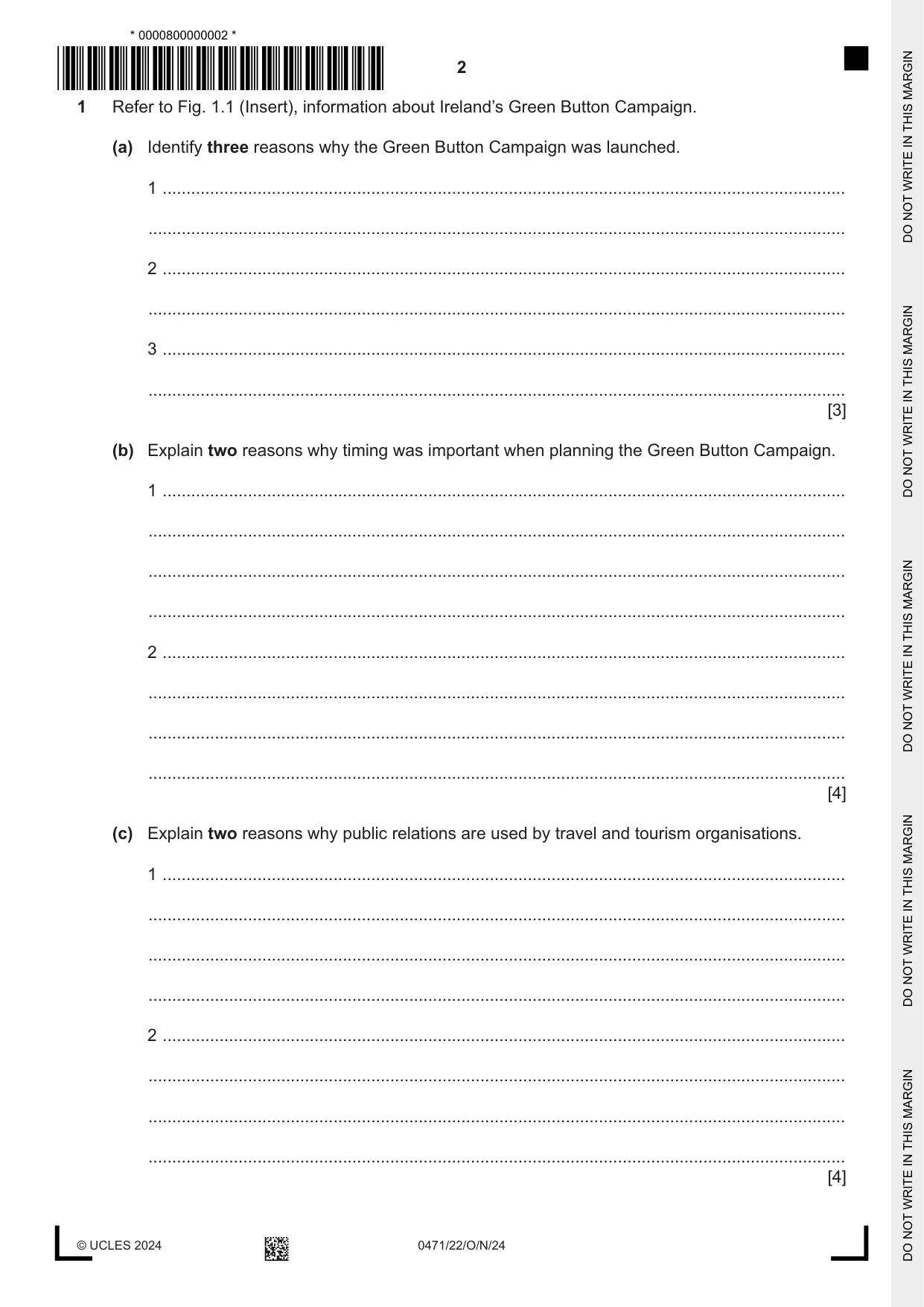 Cambridge IGCSE Travel and Tourism 0471 2024 Oct/Nov Paper 2 · Variant 2 question paper, page 2 of 12