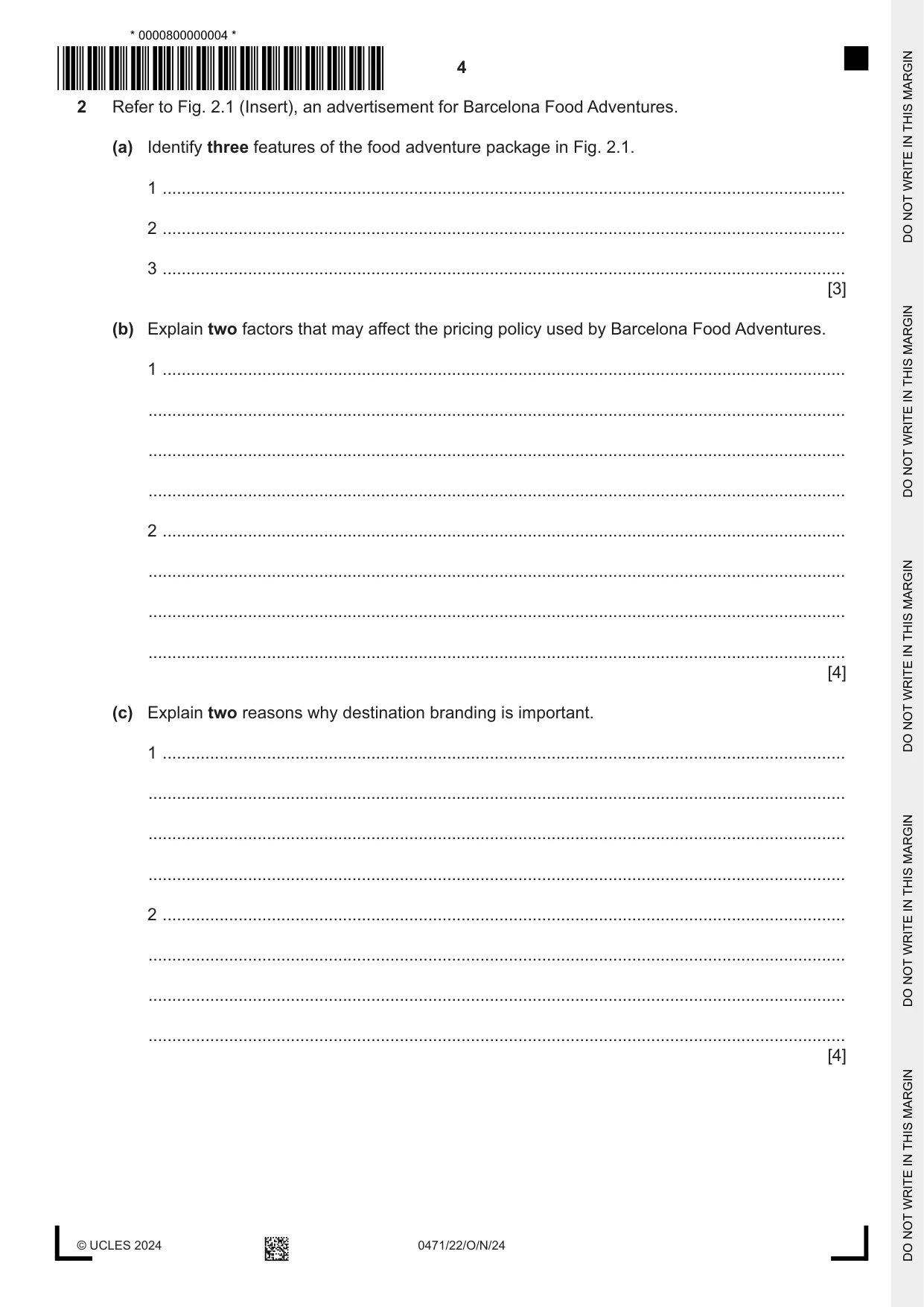 Cambridge IGCSE Travel and Tourism 0471 2024 Oct/Nov Paper 2 · Variant 2 question paper, page 4 of 12