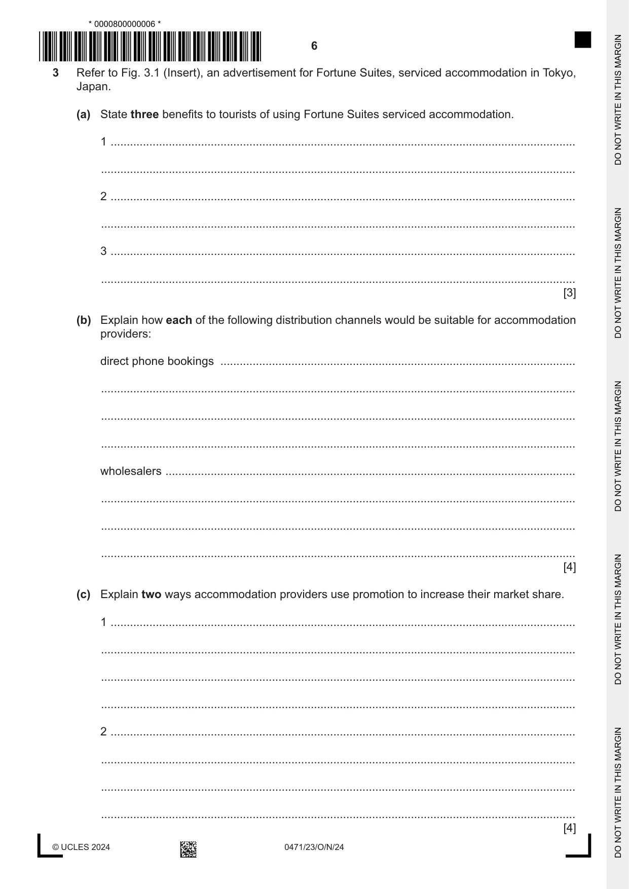 Cambridge IGCSE Travel and Tourism 0471 2024 Oct/Nov Paper 2 · Variant 3 question paper, page 6 of 12