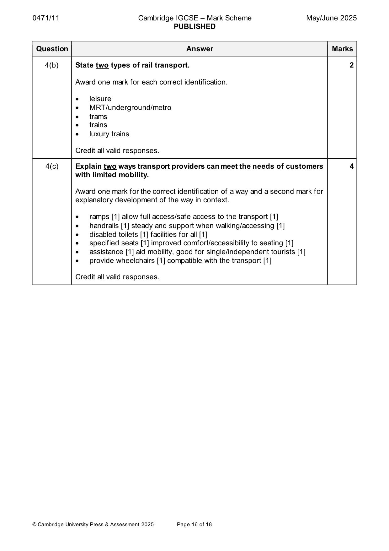 Mark scheme, page 16 of 18