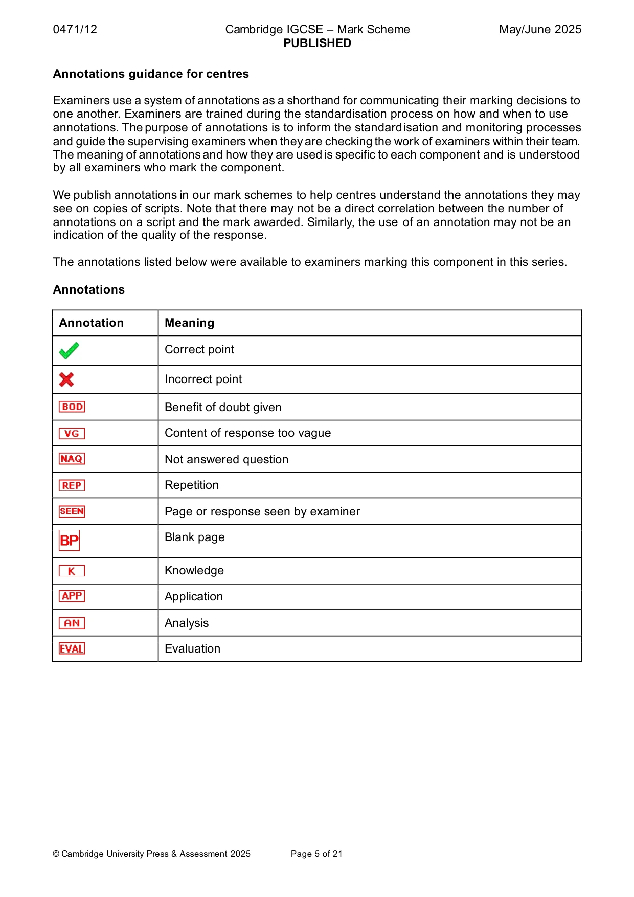 Mark scheme, page 5 of 21