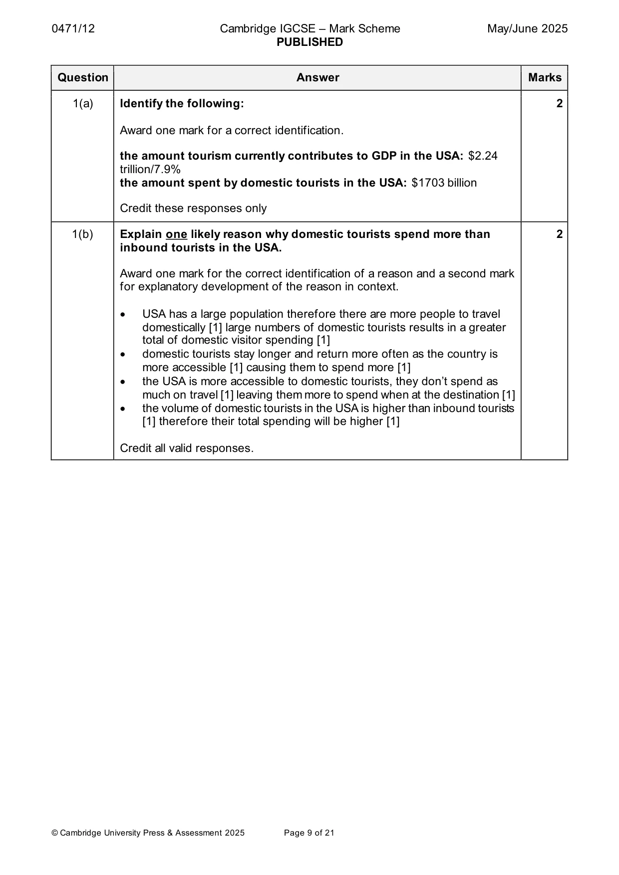 Mark scheme, page 9 of 21