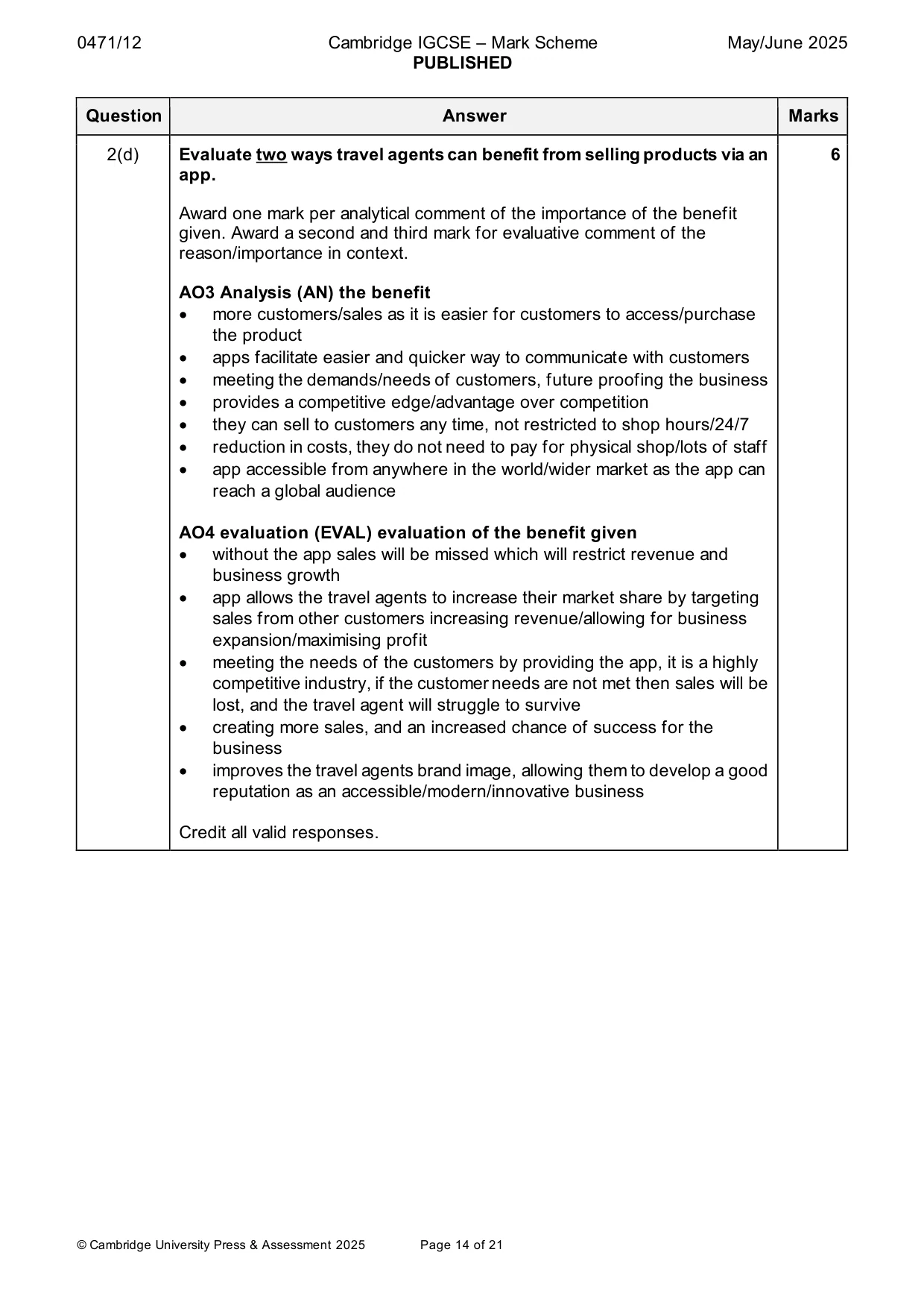 Mark scheme, page 14 of 21