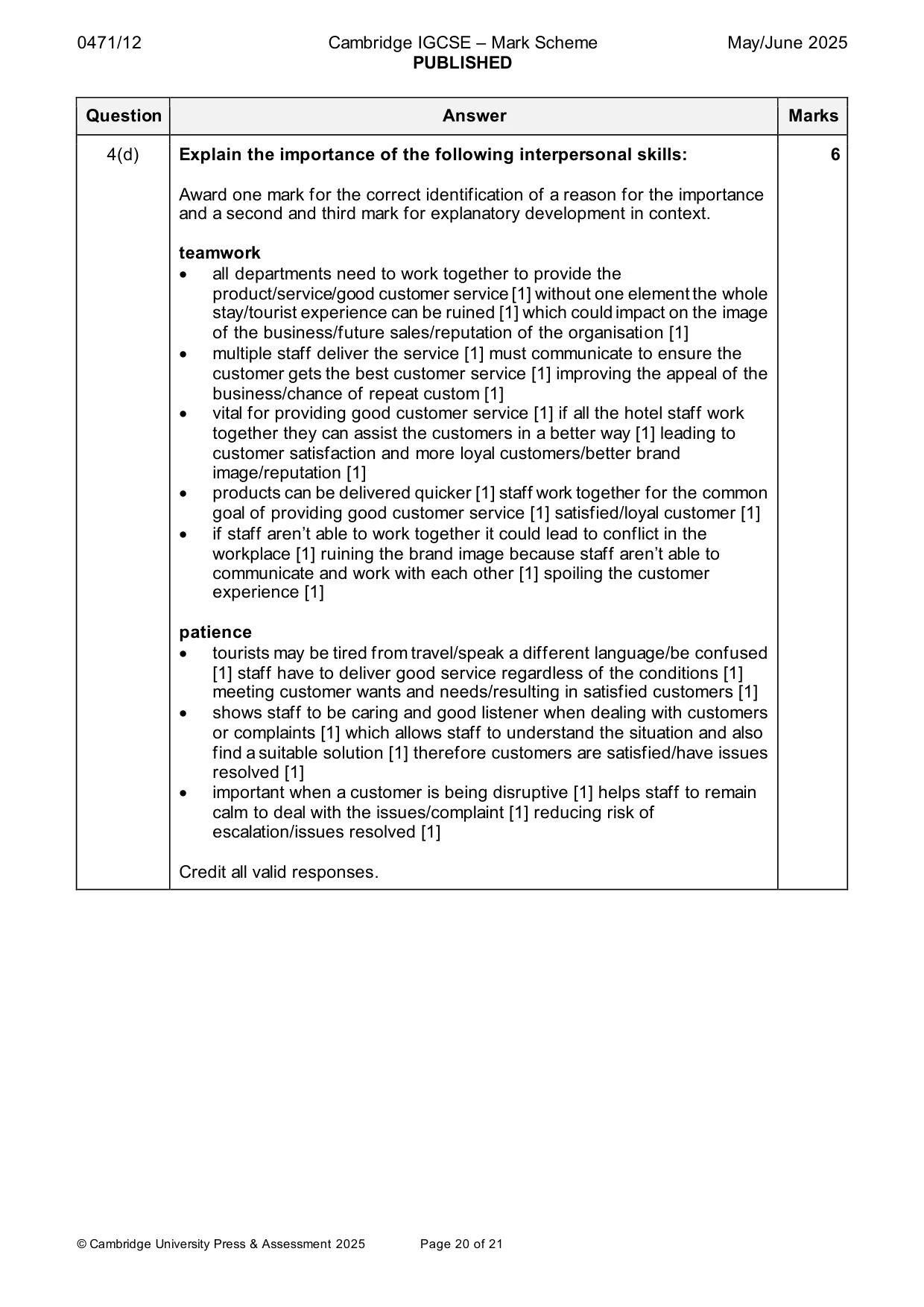 Mark scheme, page 20 of 21