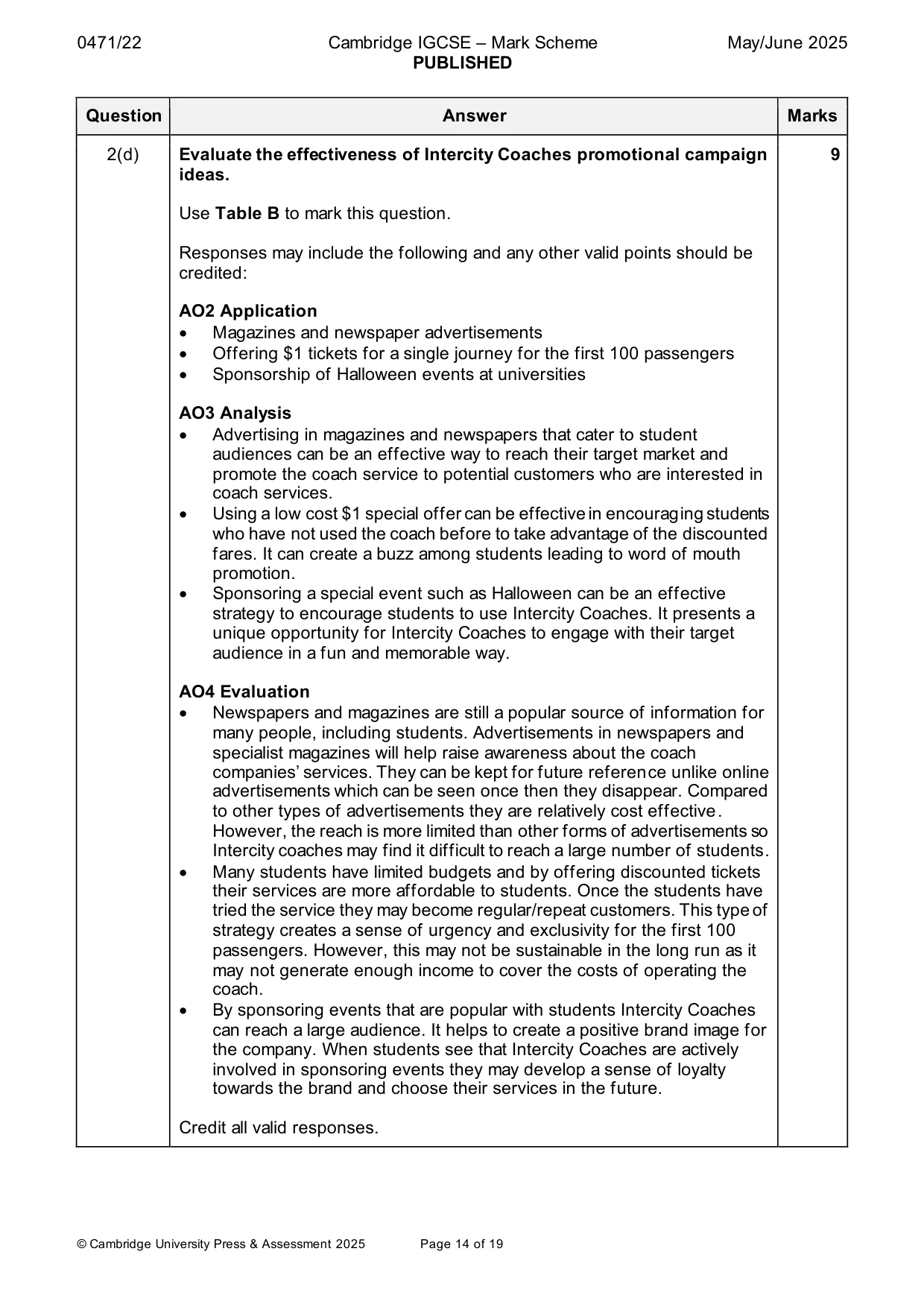 Mark scheme, page 14 of 19