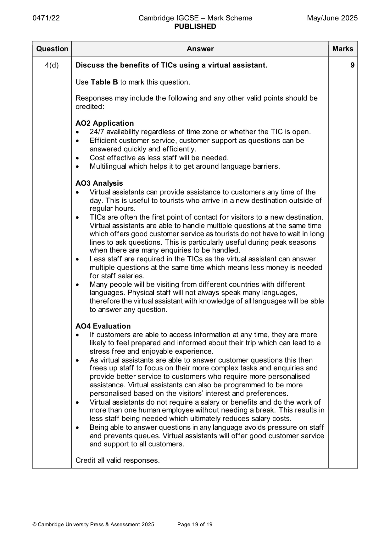 Mark scheme, page 19 of 19