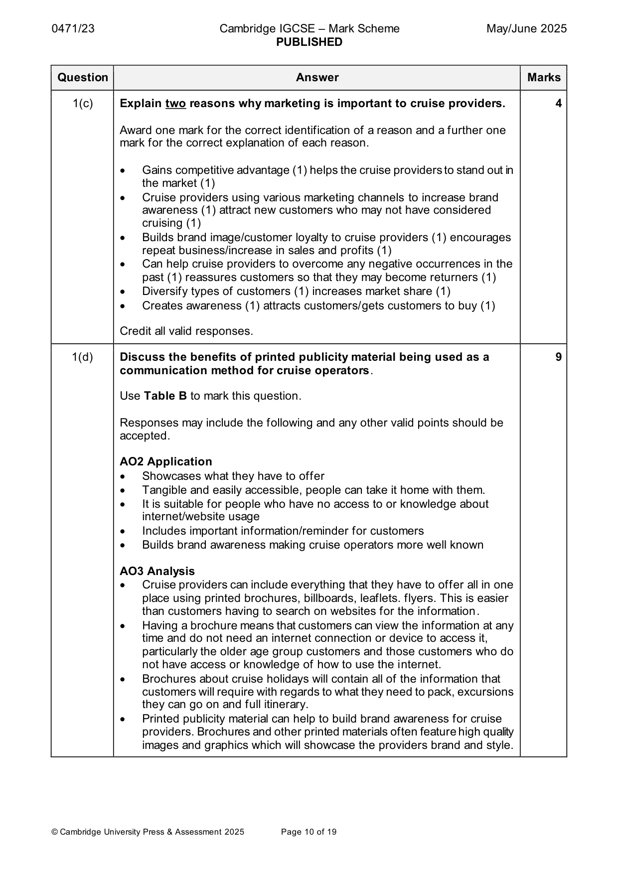 Mark scheme, page 10 of 19
