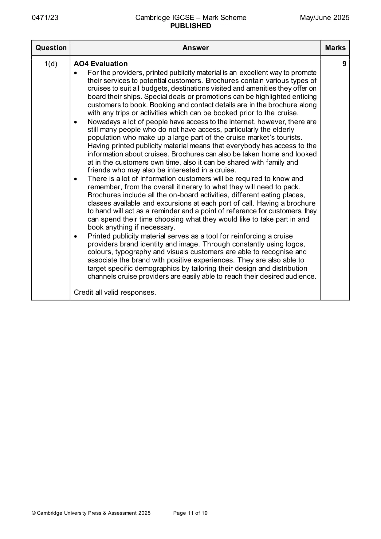 Mark scheme, page 11 of 19