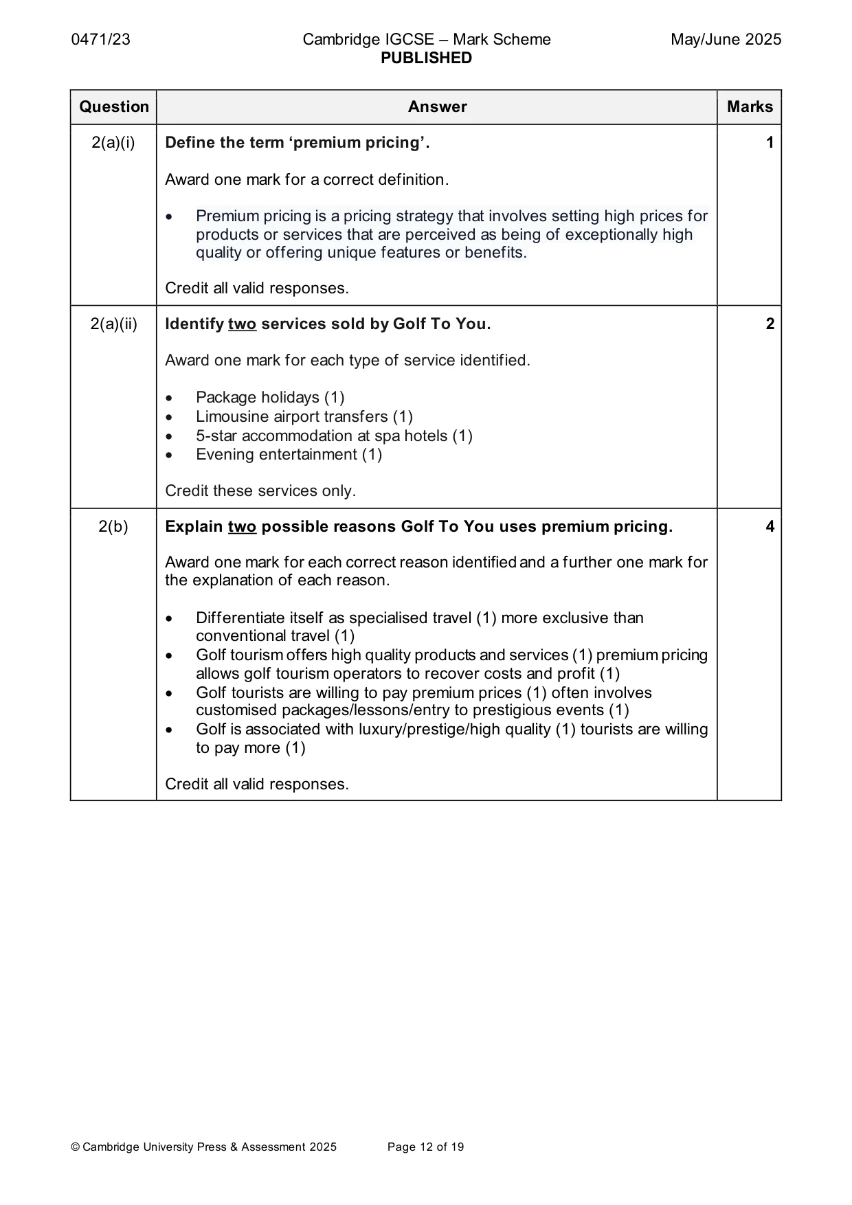 Mark scheme, page 12 of 19