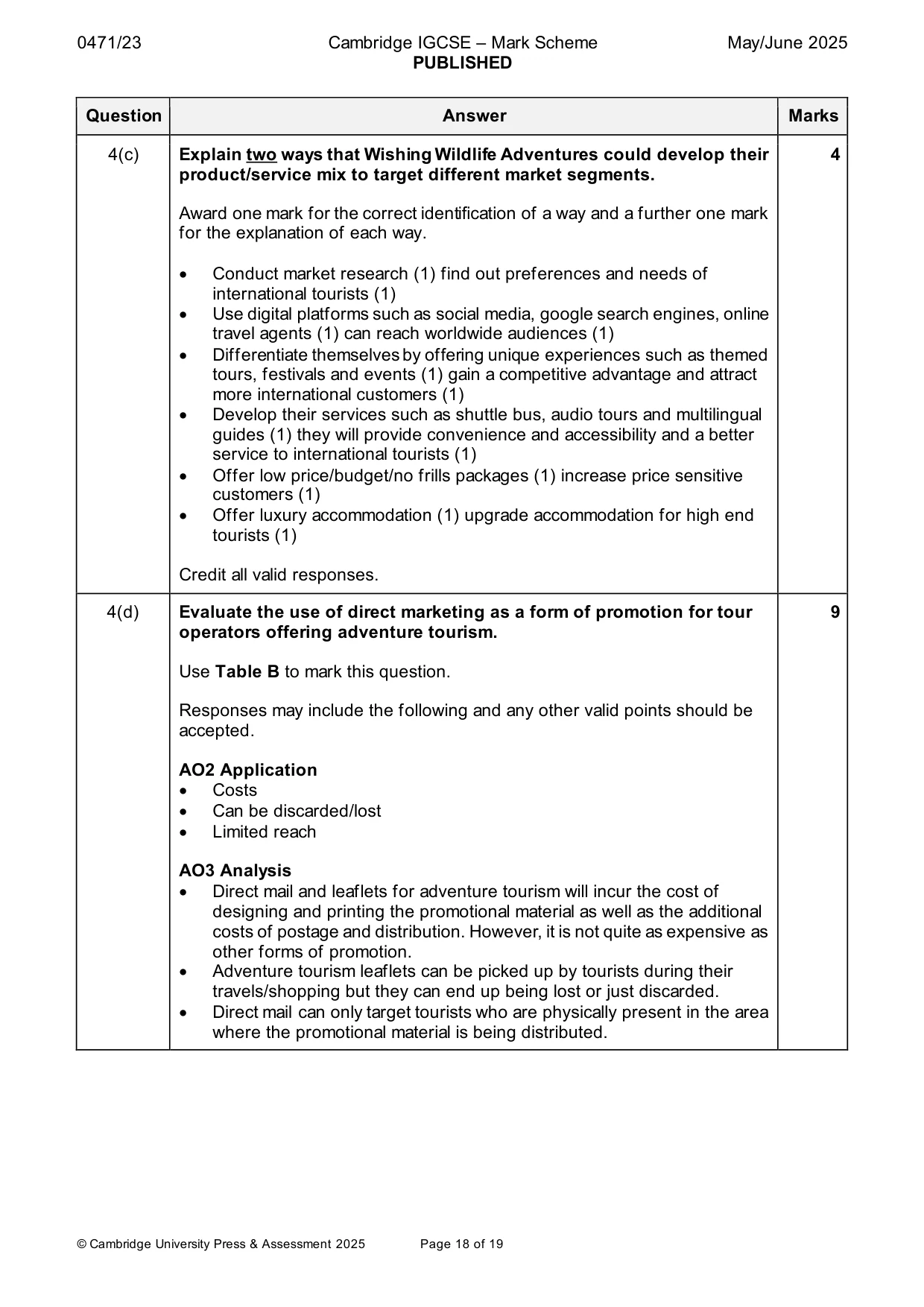 Mark scheme, page 18 of 19