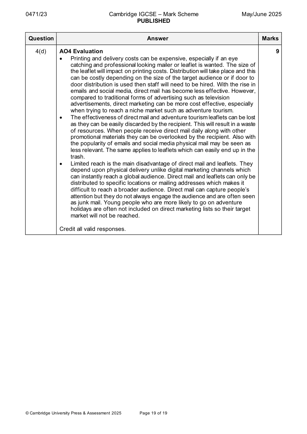 Mark scheme, page 19 of 19