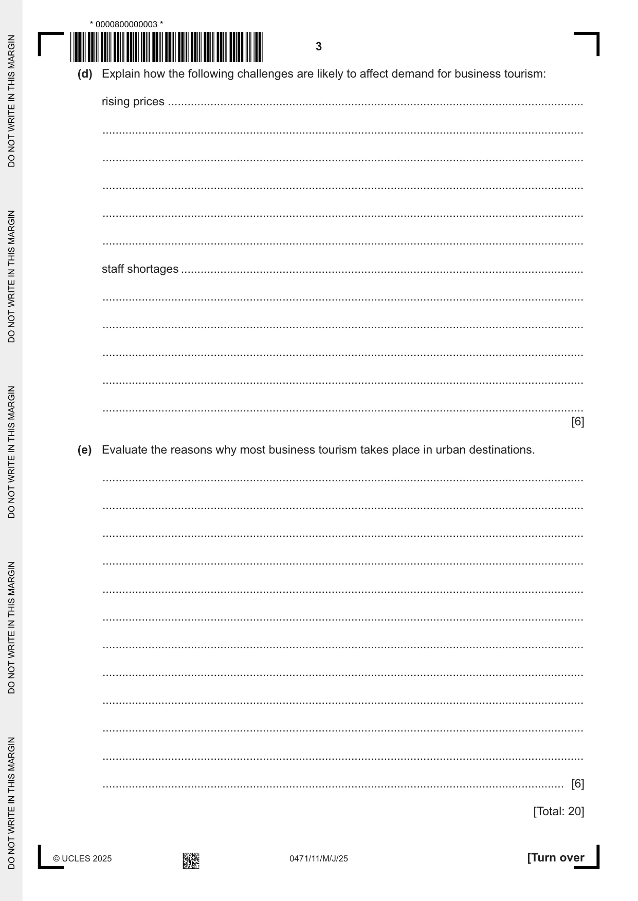 Cambridge IGCSE Travel and Tourism 0471 2025 May/June Paper 1 · Variant 1 question paper, page 3 of 12