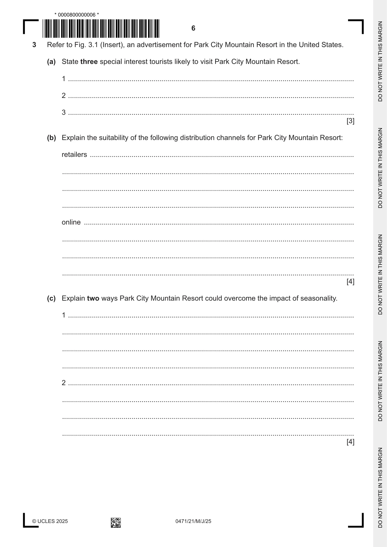 Cambridge IGCSE Travel and Tourism 0471 2025 May/June Paper 2 · Variant 1 question paper, page 6 of 12