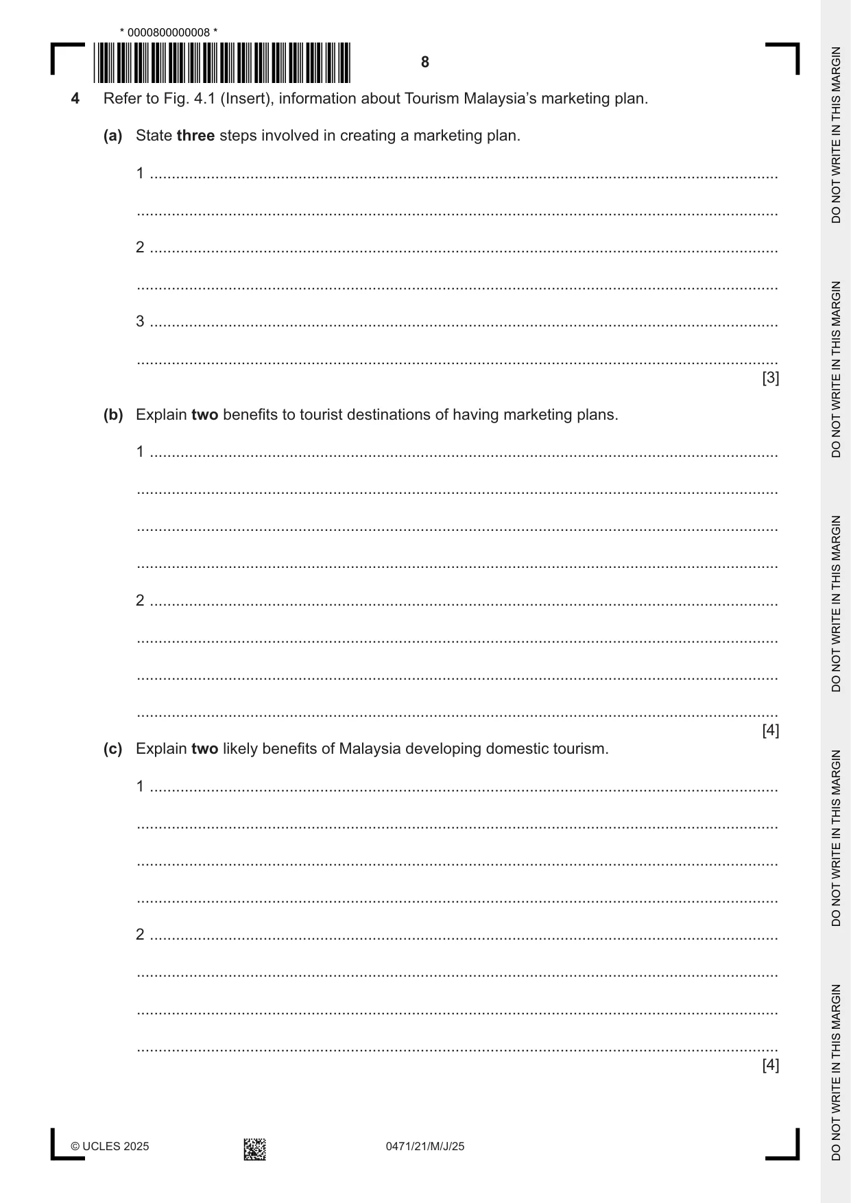 Cambridge IGCSE Travel and Tourism 0471 2025 May/June Paper 2 · Variant 1 question paper, page 8 of 12