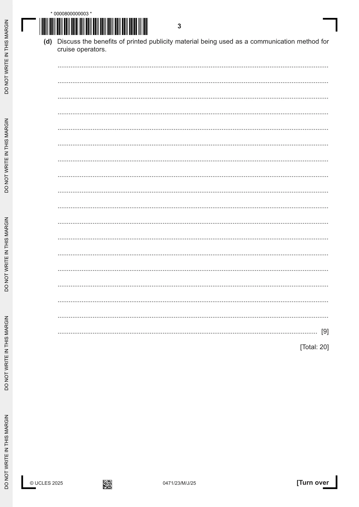 Cambridge IGCSE Travel and Tourism 0471 2025 May/June Paper 2 · Variant 3 question paper, page 3 of 12