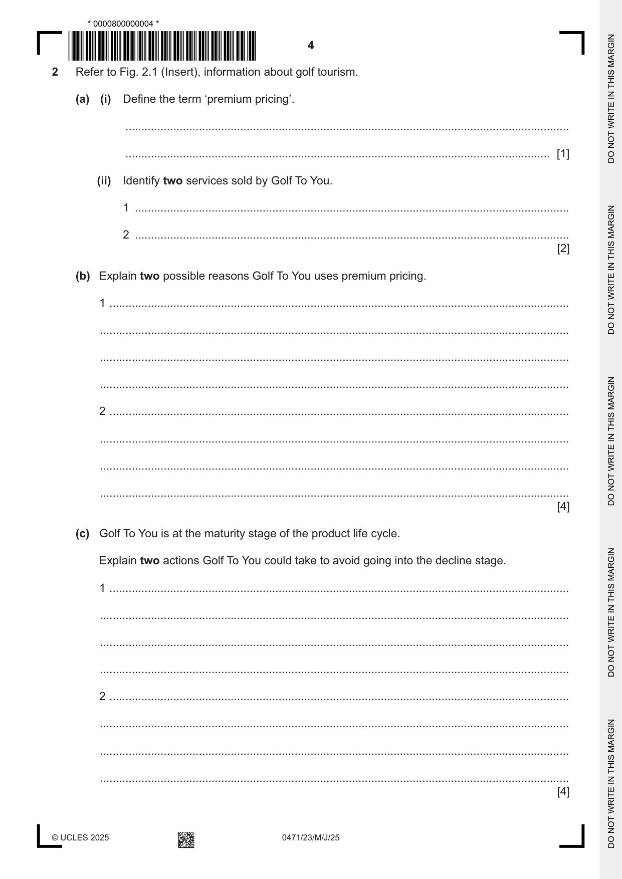 Cambridge IGCSE Travel and Tourism 0471 2025 May/June Paper 2 · Variant 3 question paper, page 4 of 12