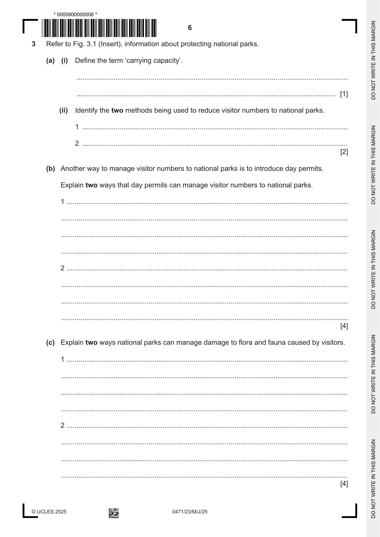 Cambridge IGCSE Travel and Tourism 0471 2025 May/June Paper 2 · Variant 3 question paper, page 6 of 12