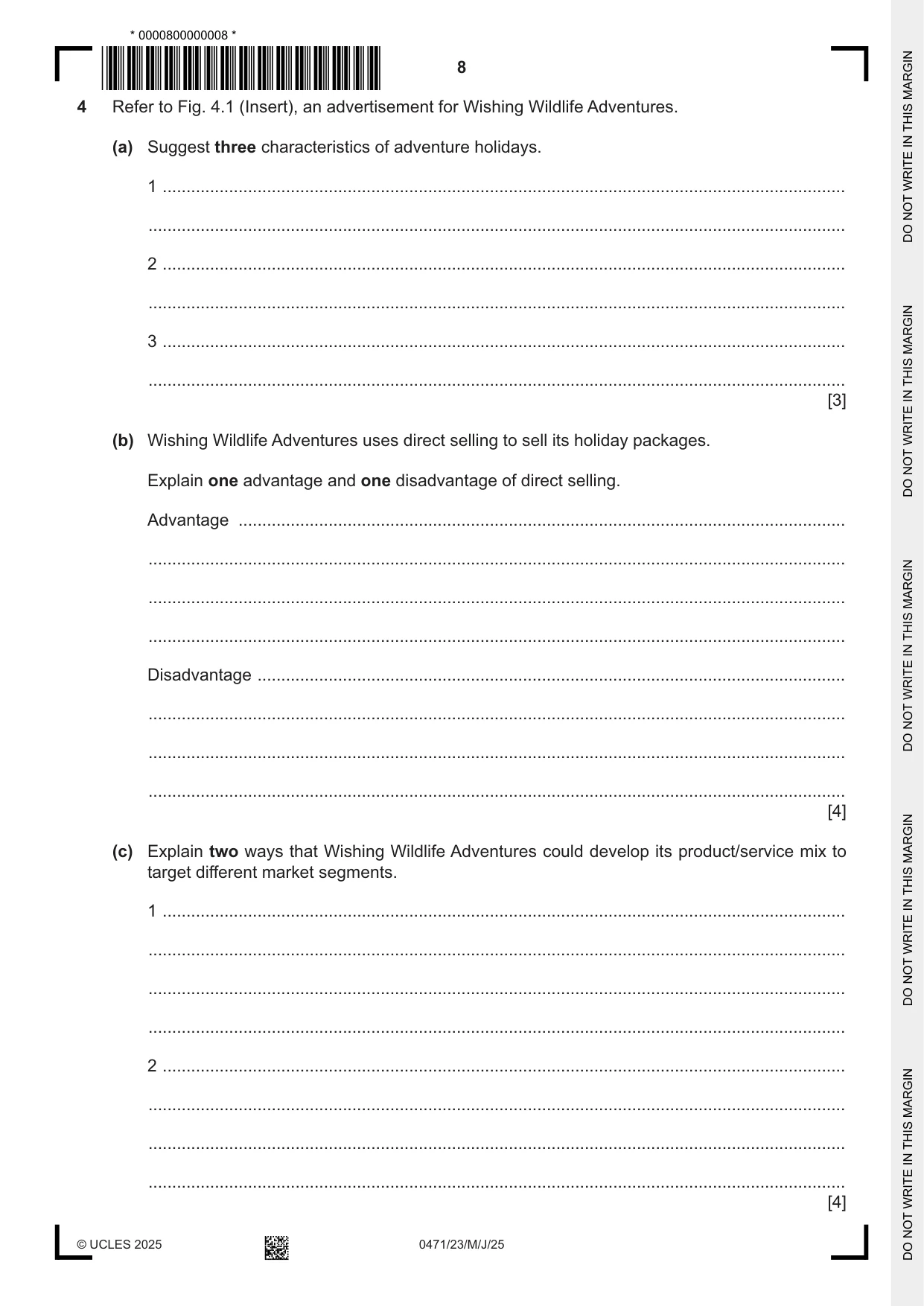 Cambridge IGCSE Travel and Tourism 0471 2025 May/June Paper 2 · Variant 3 question paper, page 8 of 12