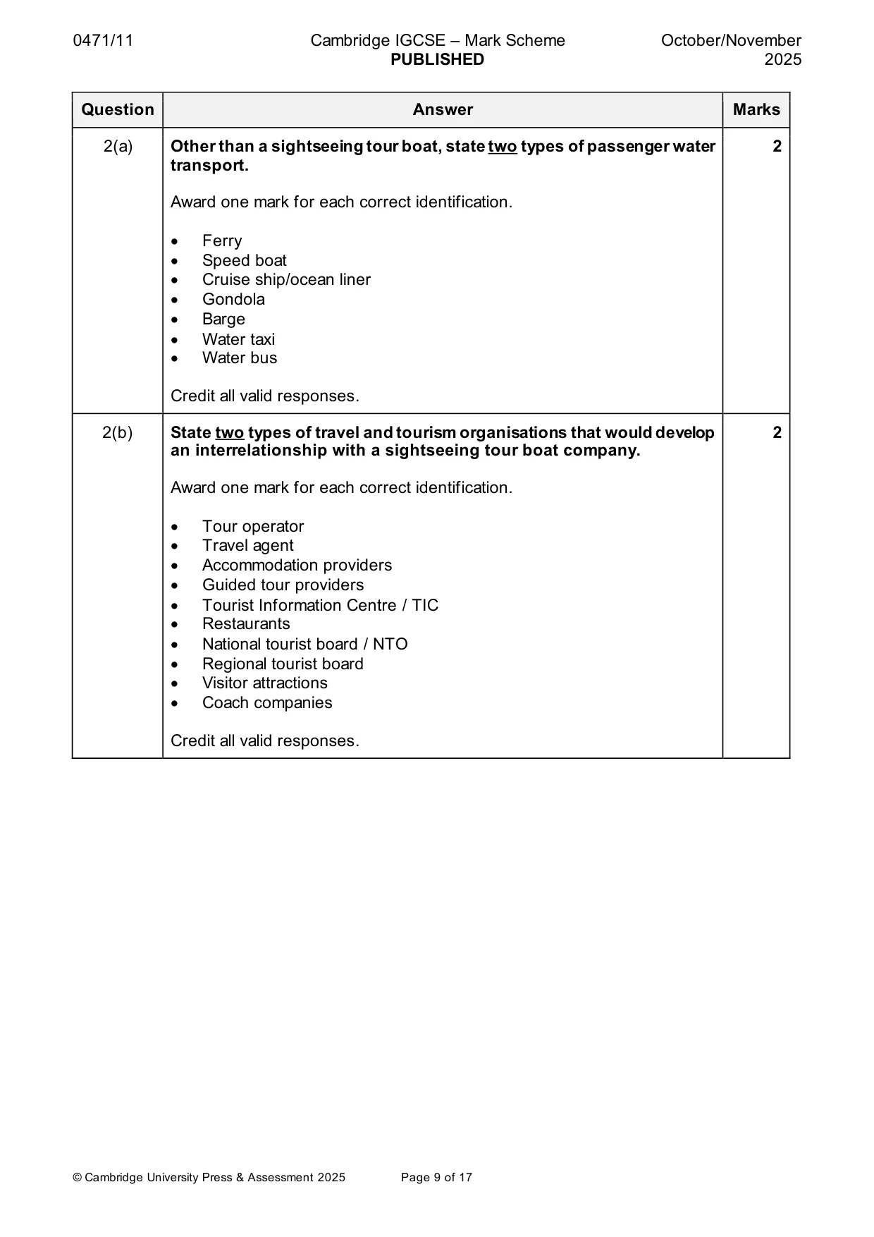 Mark scheme, page 9 of 17