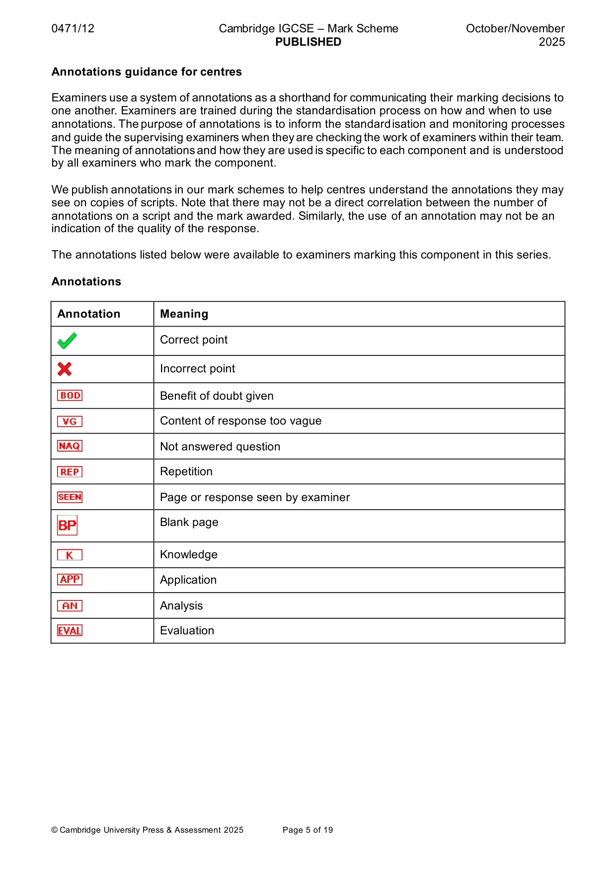 Mark scheme, page 5 of 19