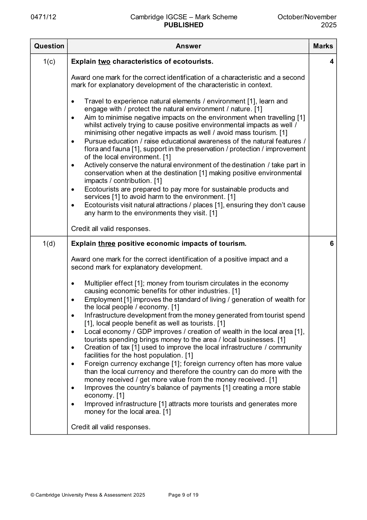 Mark scheme, page 9 of 19