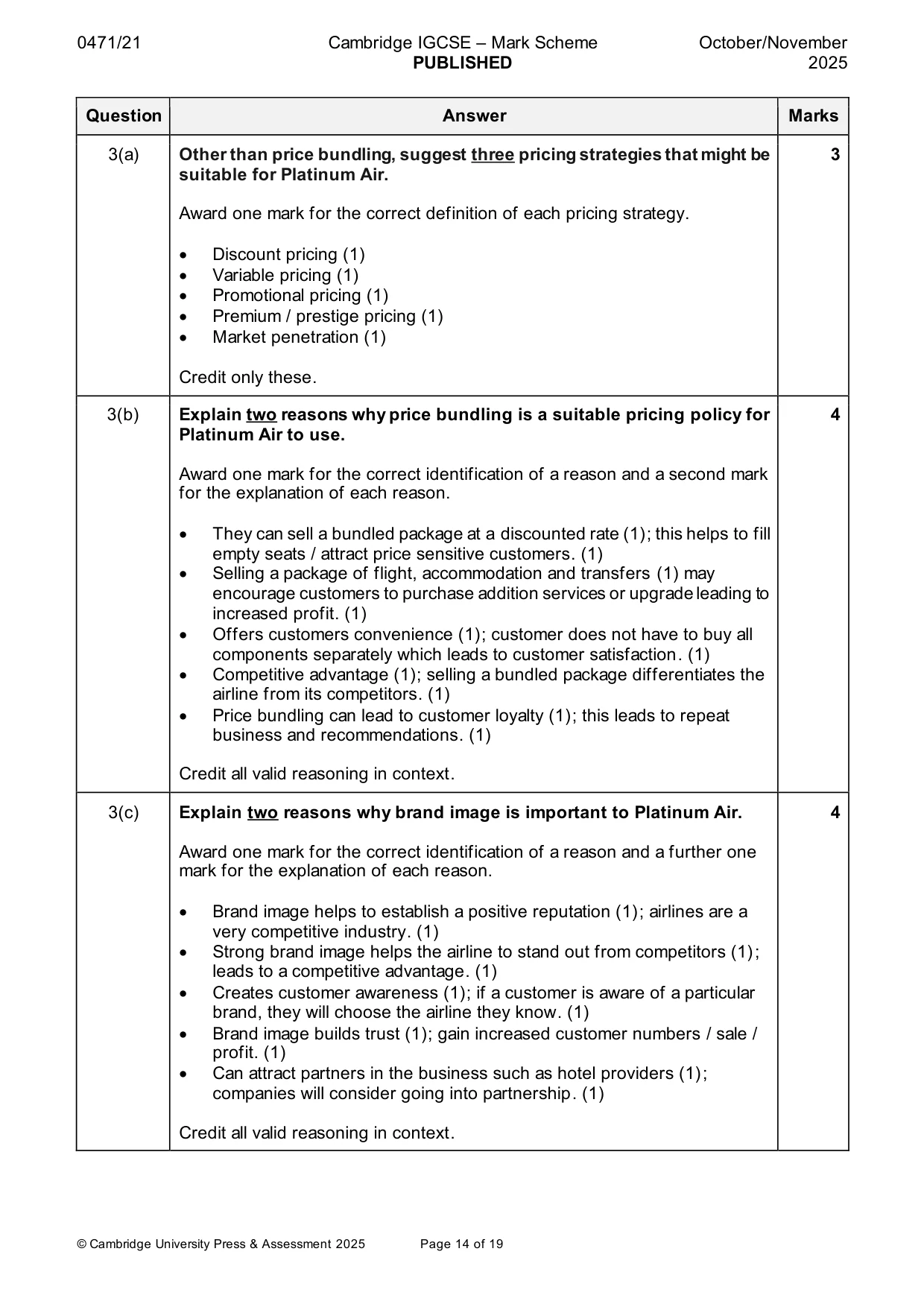 Mark scheme, page 14 of 19