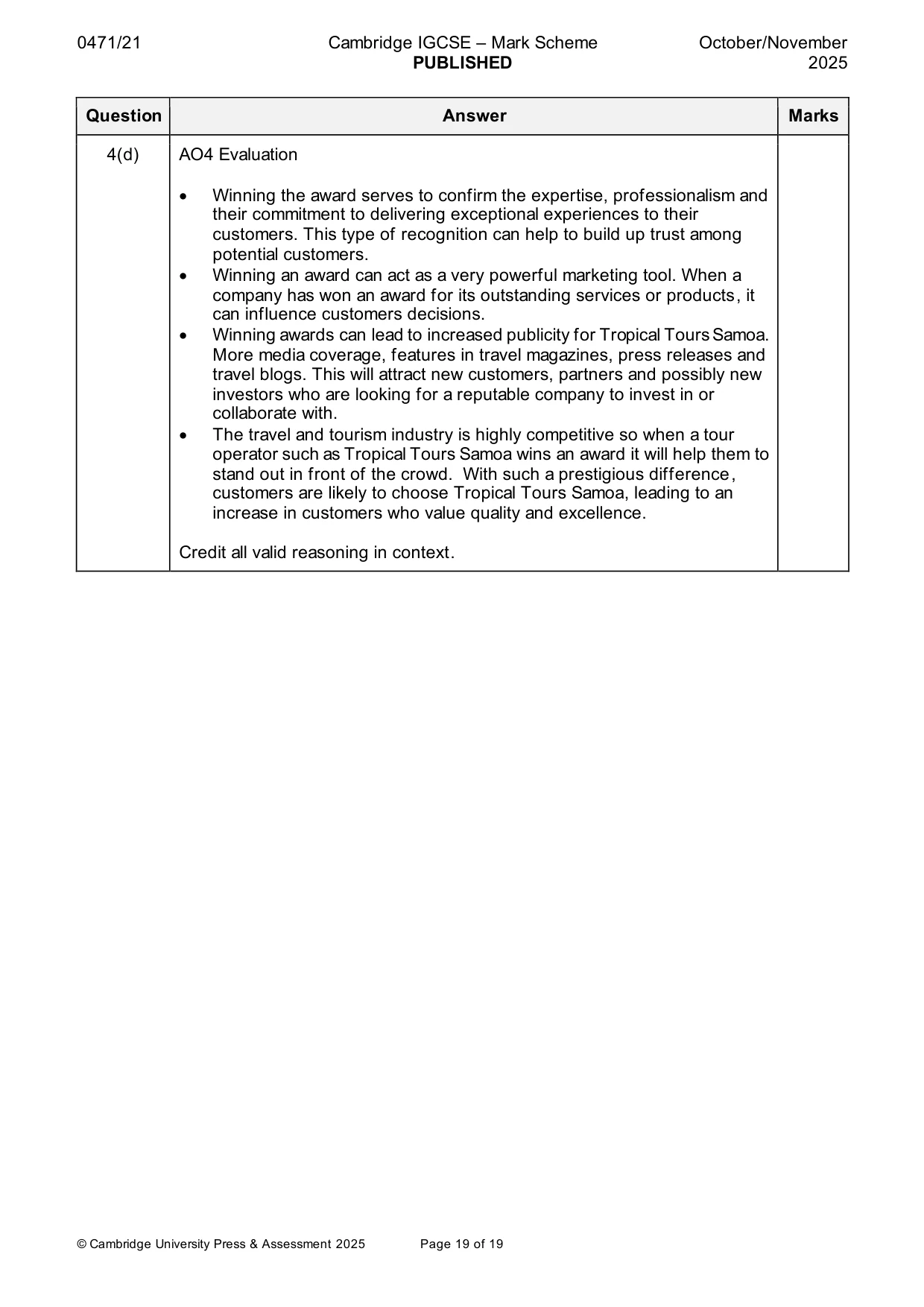 Mark scheme, page 19 of 19