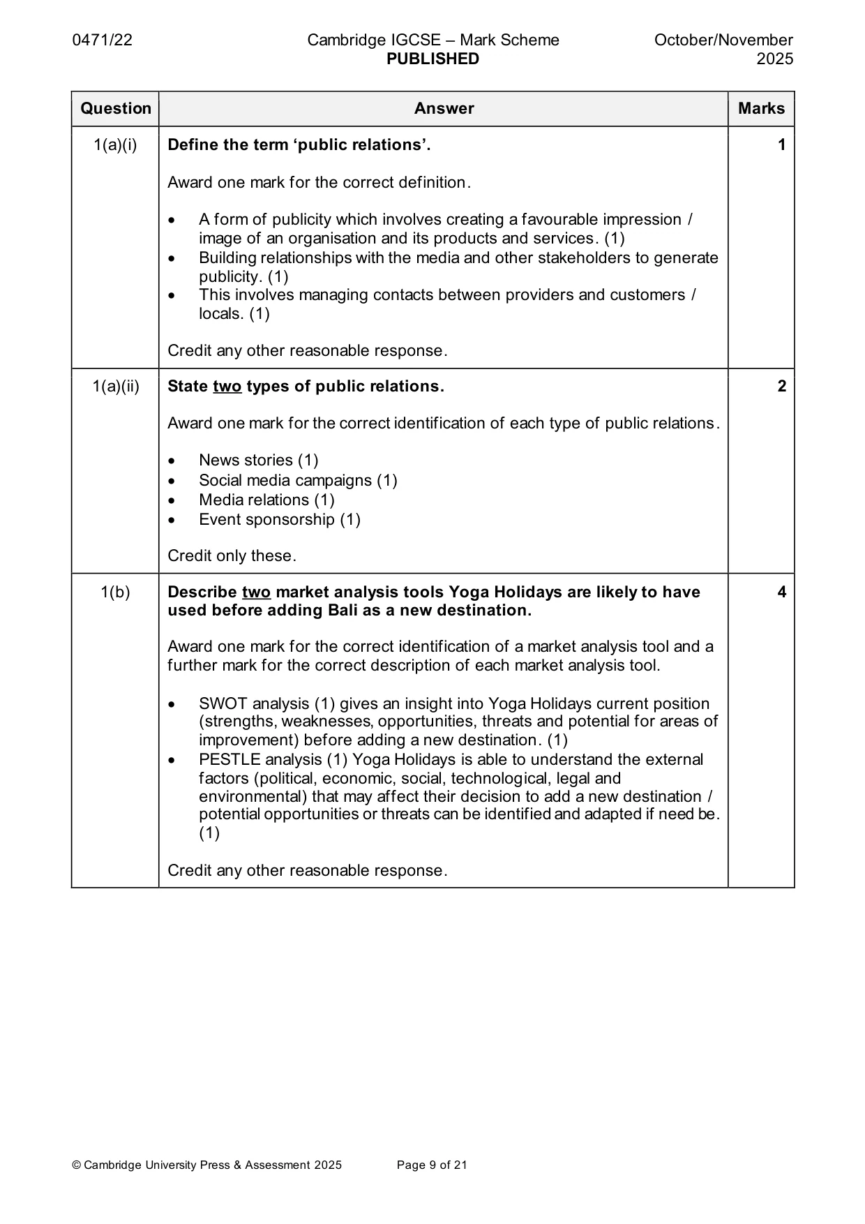 Mark scheme, page 9 of 21