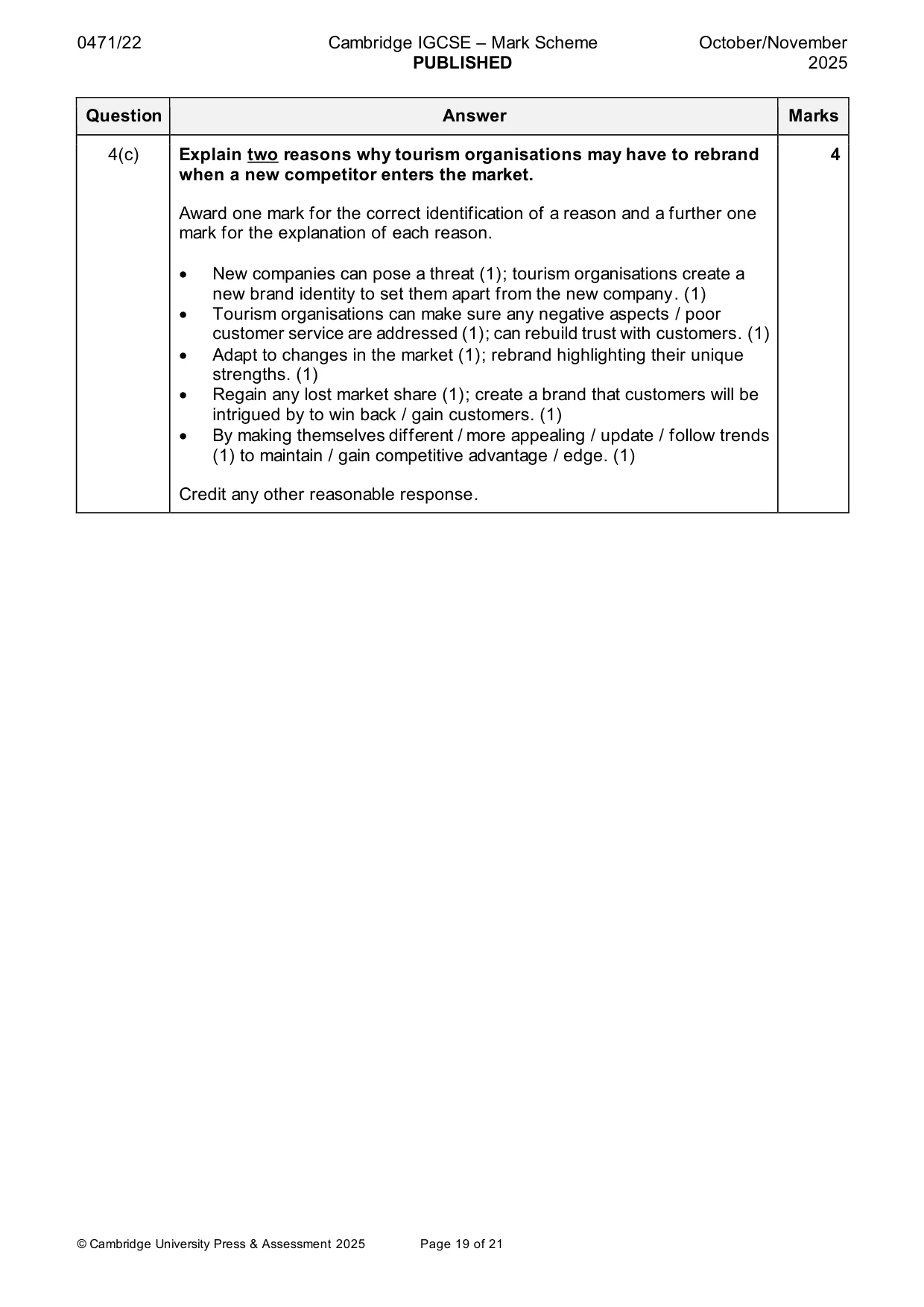 Mark scheme, page 19 of 21