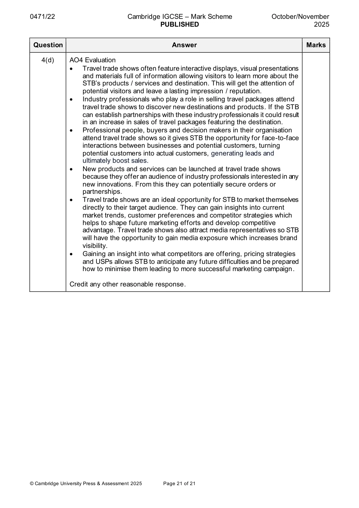 Mark scheme, page 21 of 21