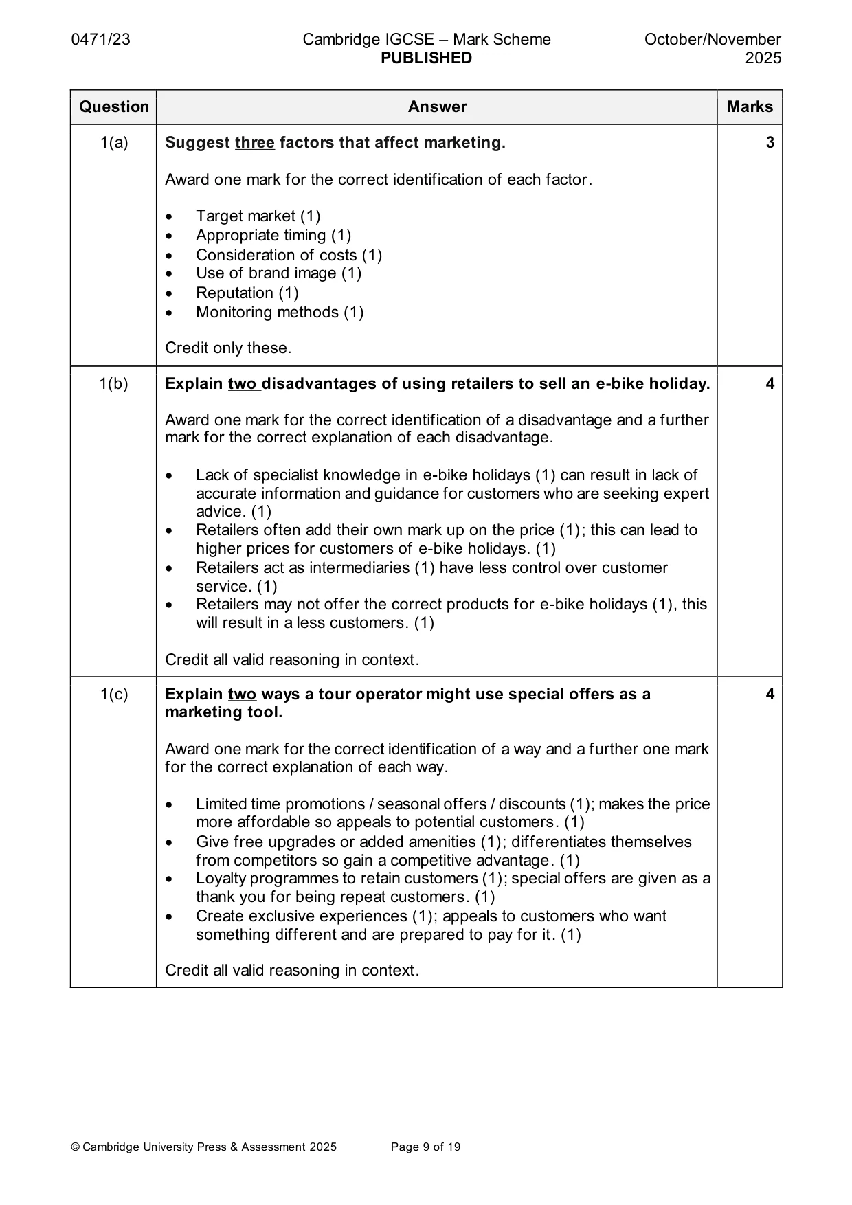 Mark scheme, page 9 of 19