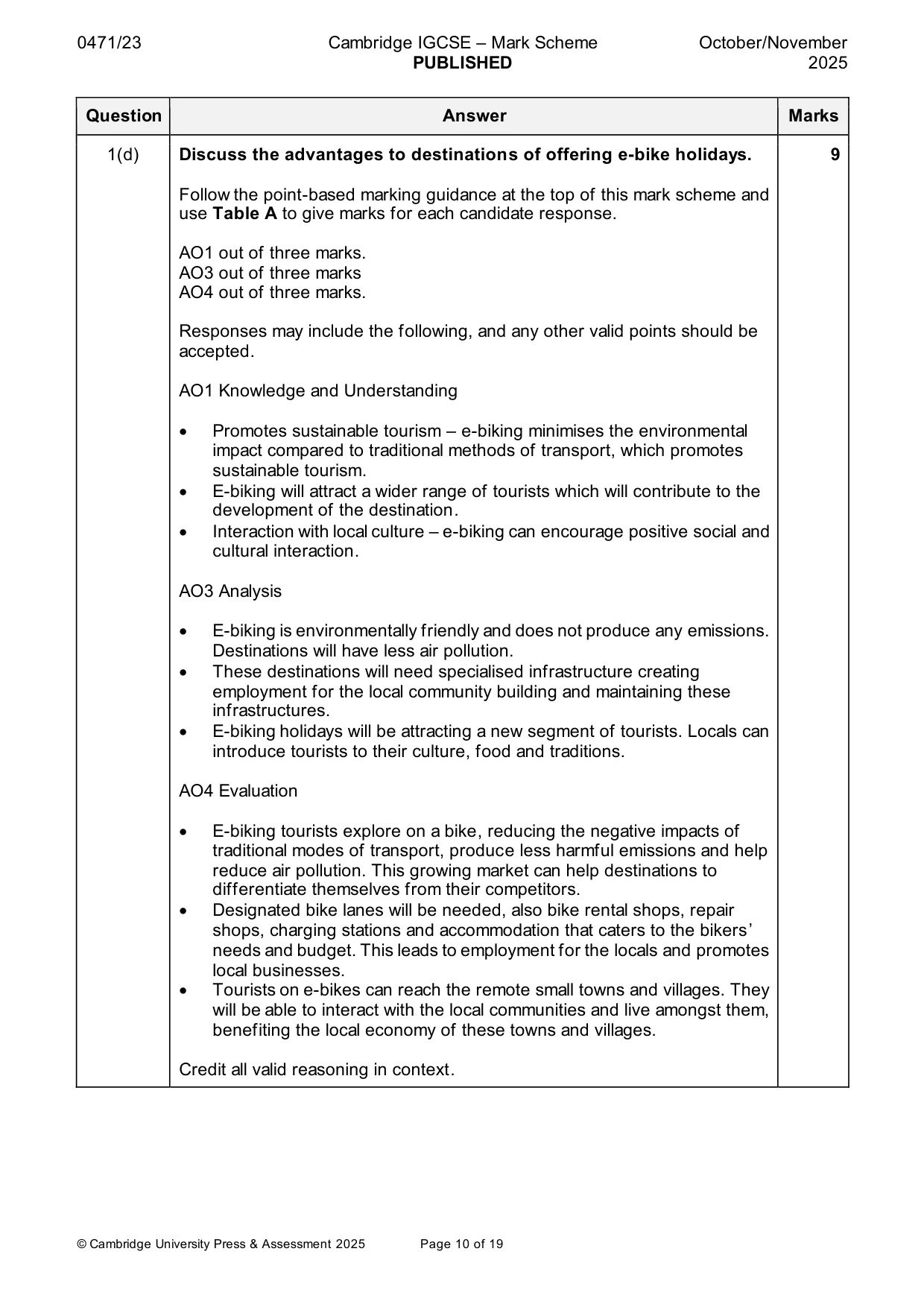 Mark scheme, page 10 of 19
