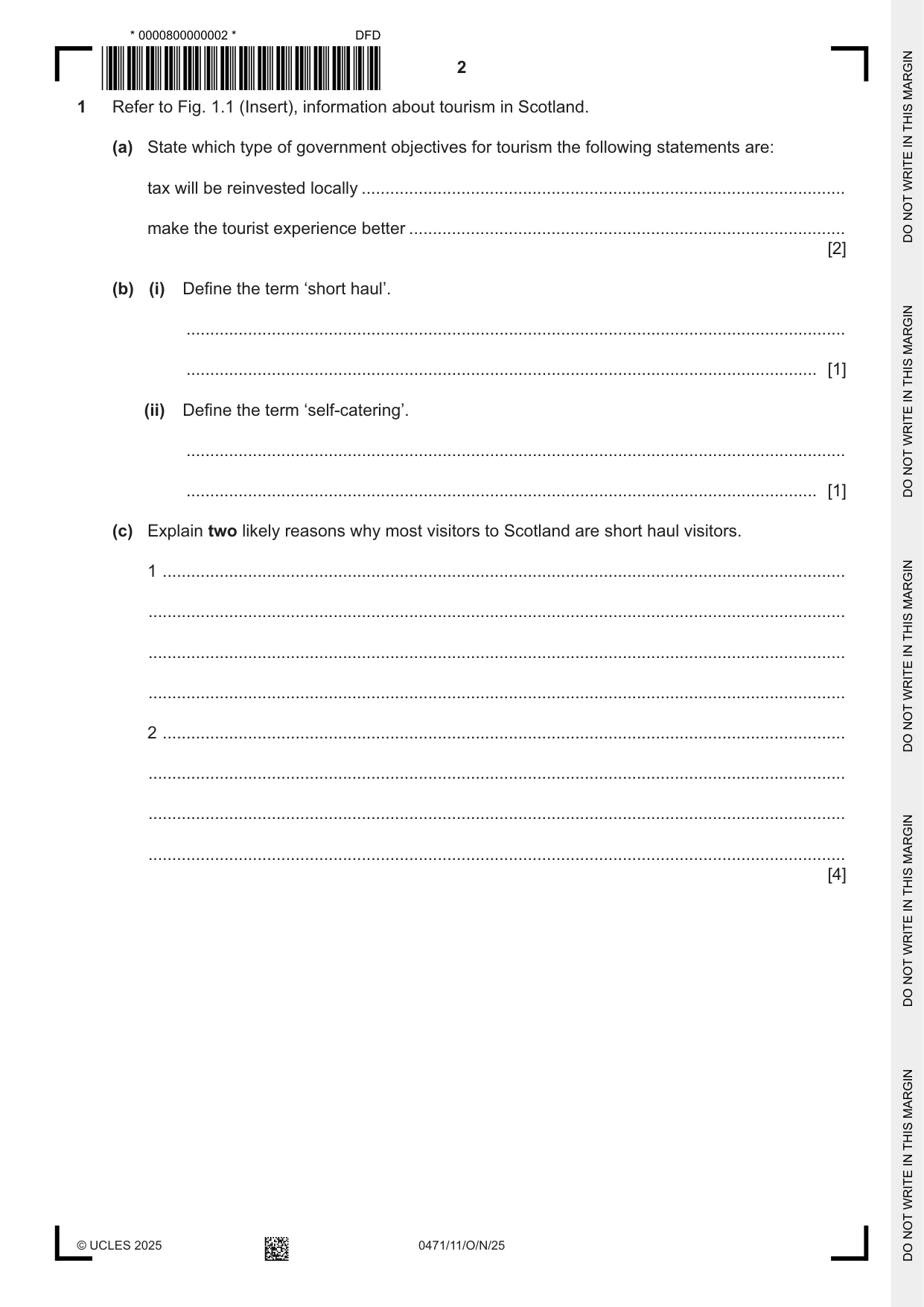 Cambridge IGCSE Travel and Tourism 0471 2025 Oct/Nov Paper 1 · Variant 1 question paper, page 2 of 12